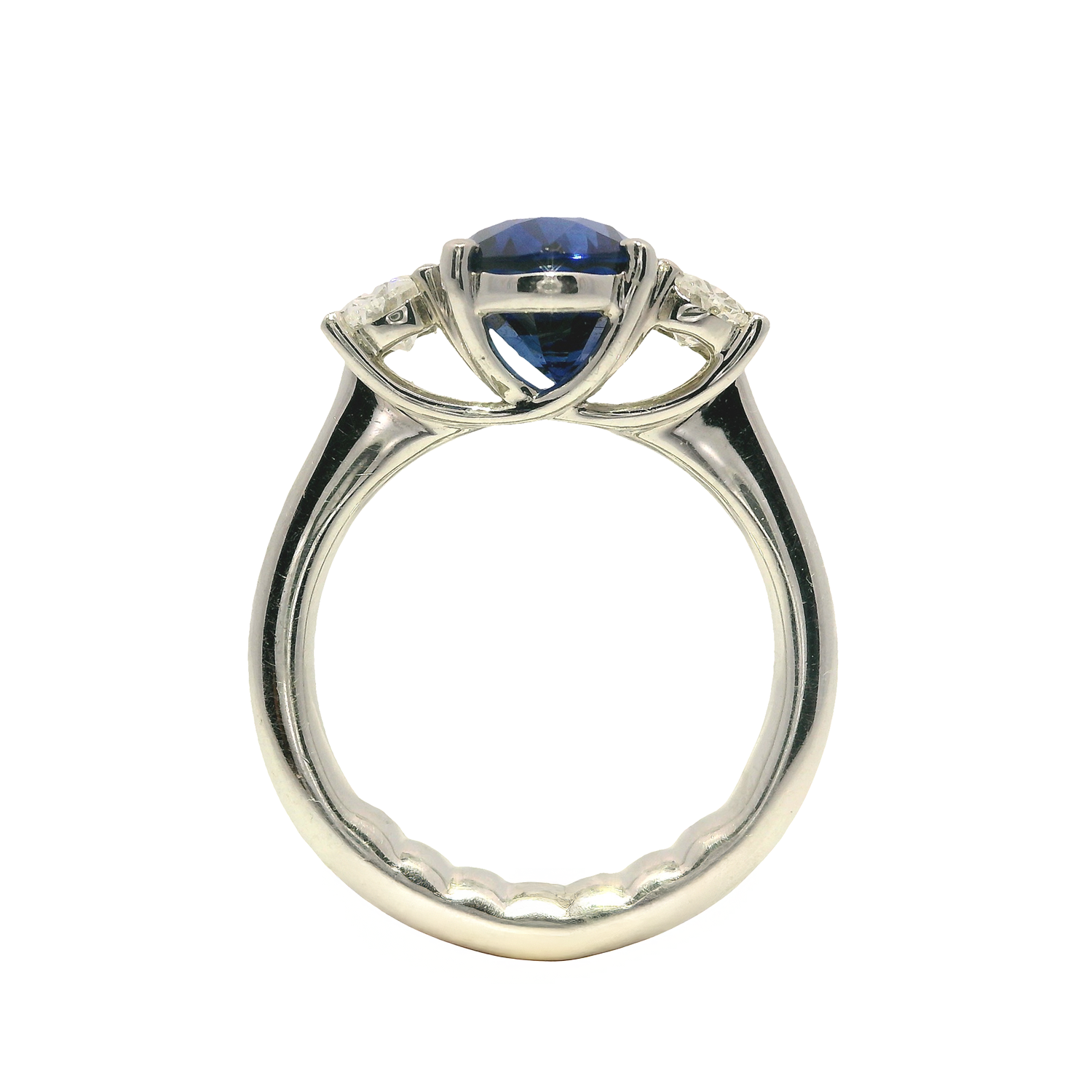 Oval Sapphire Ring with Two Oval Diamonds