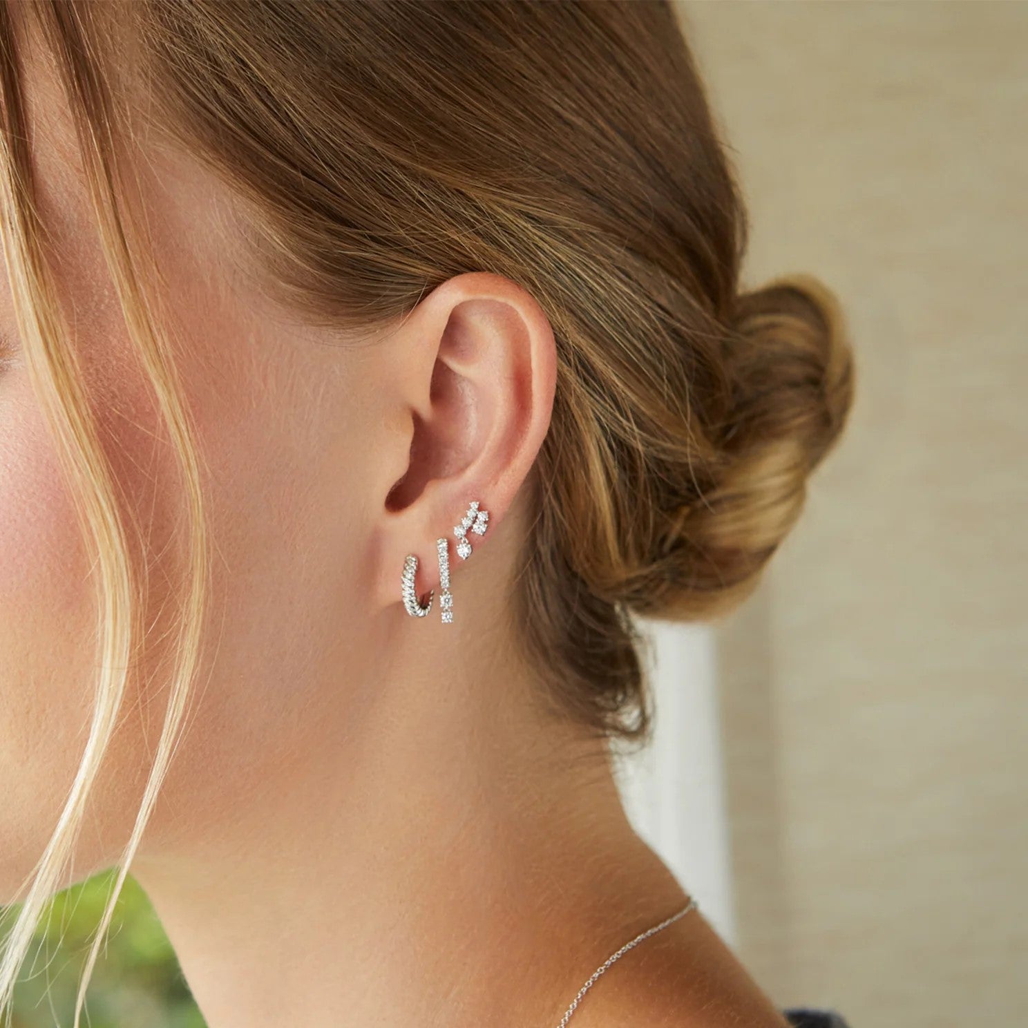 Prong Set Diamond Double Drop Mini Huggie Earrings