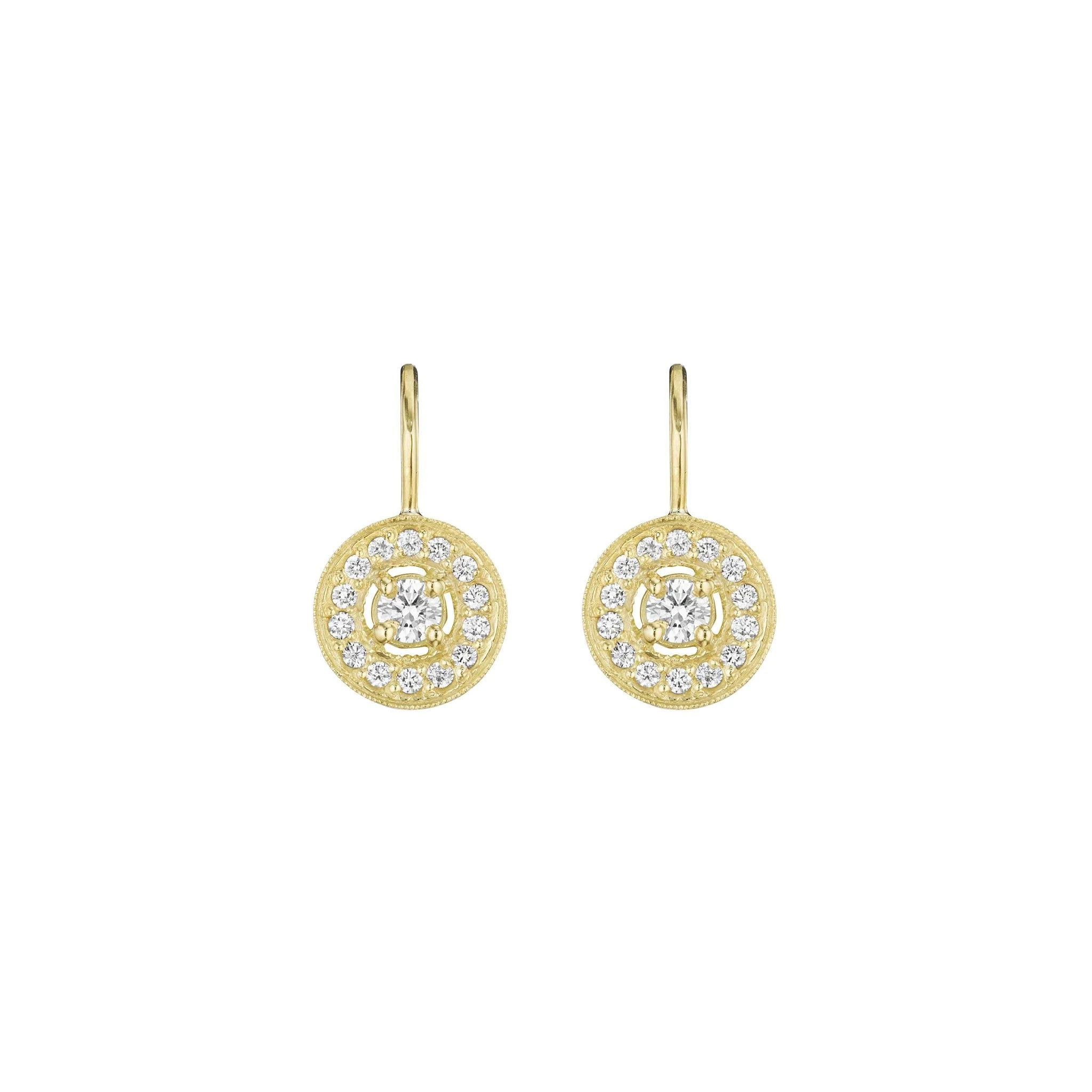 Medium Gold Engraved French Wire & Diamond Earrings