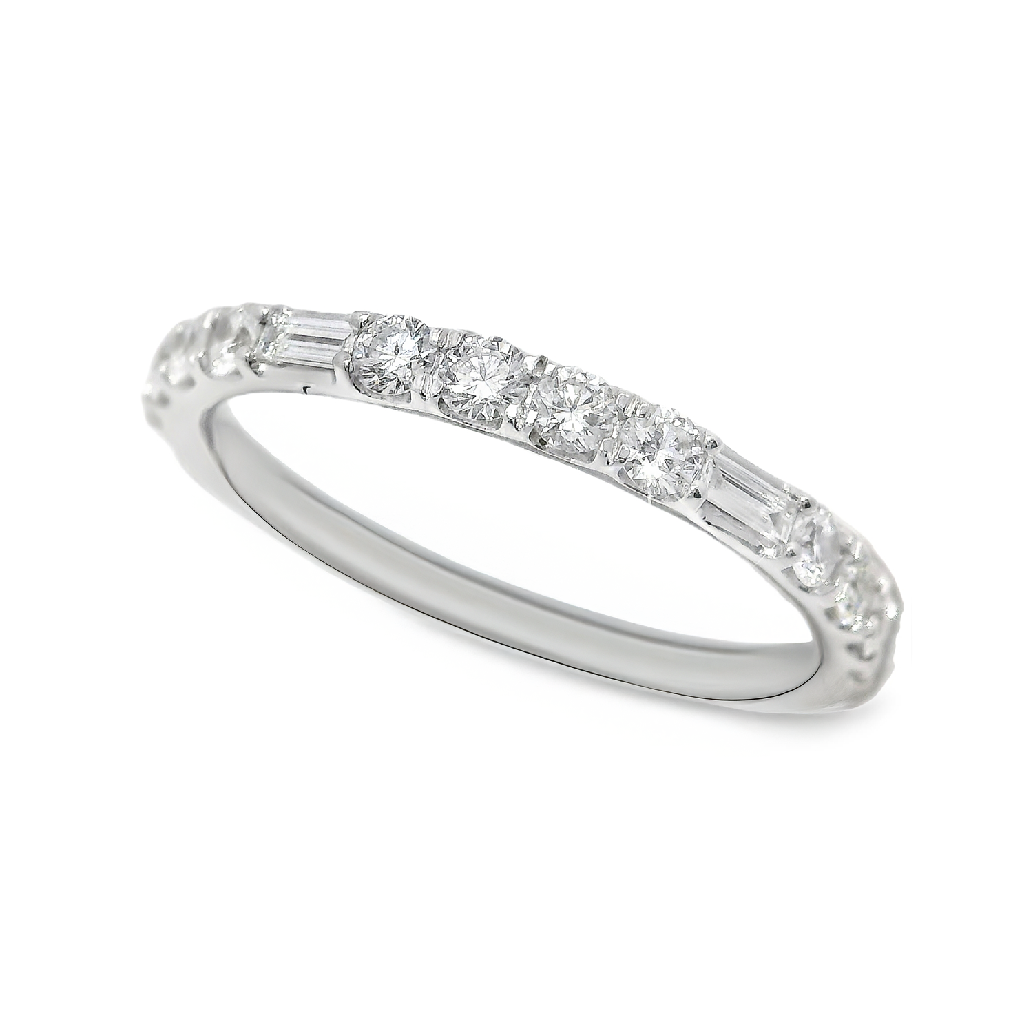 Alternating Three Round and Baguette Diamond Anniversary Band