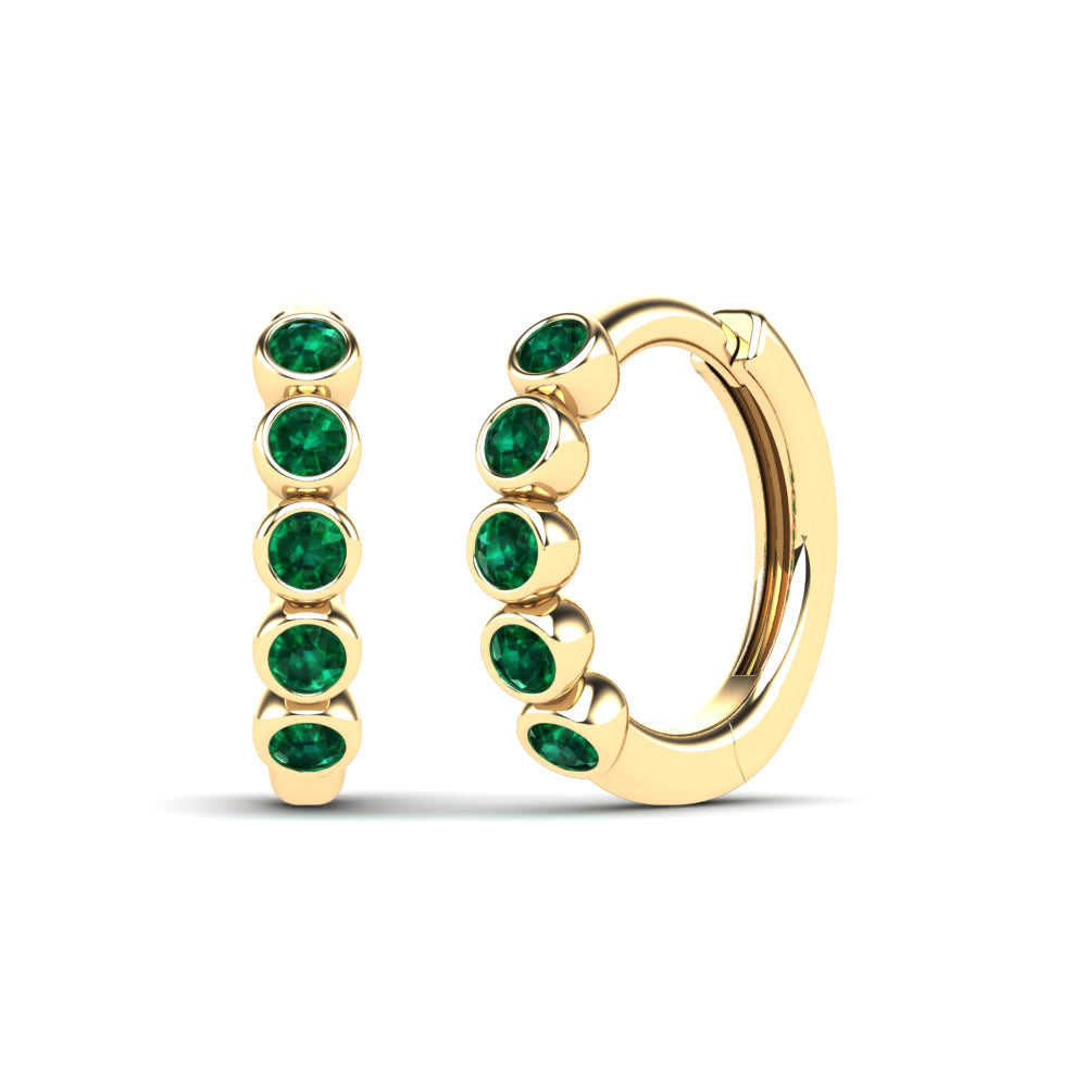 Round Emerald Huggie Hoops