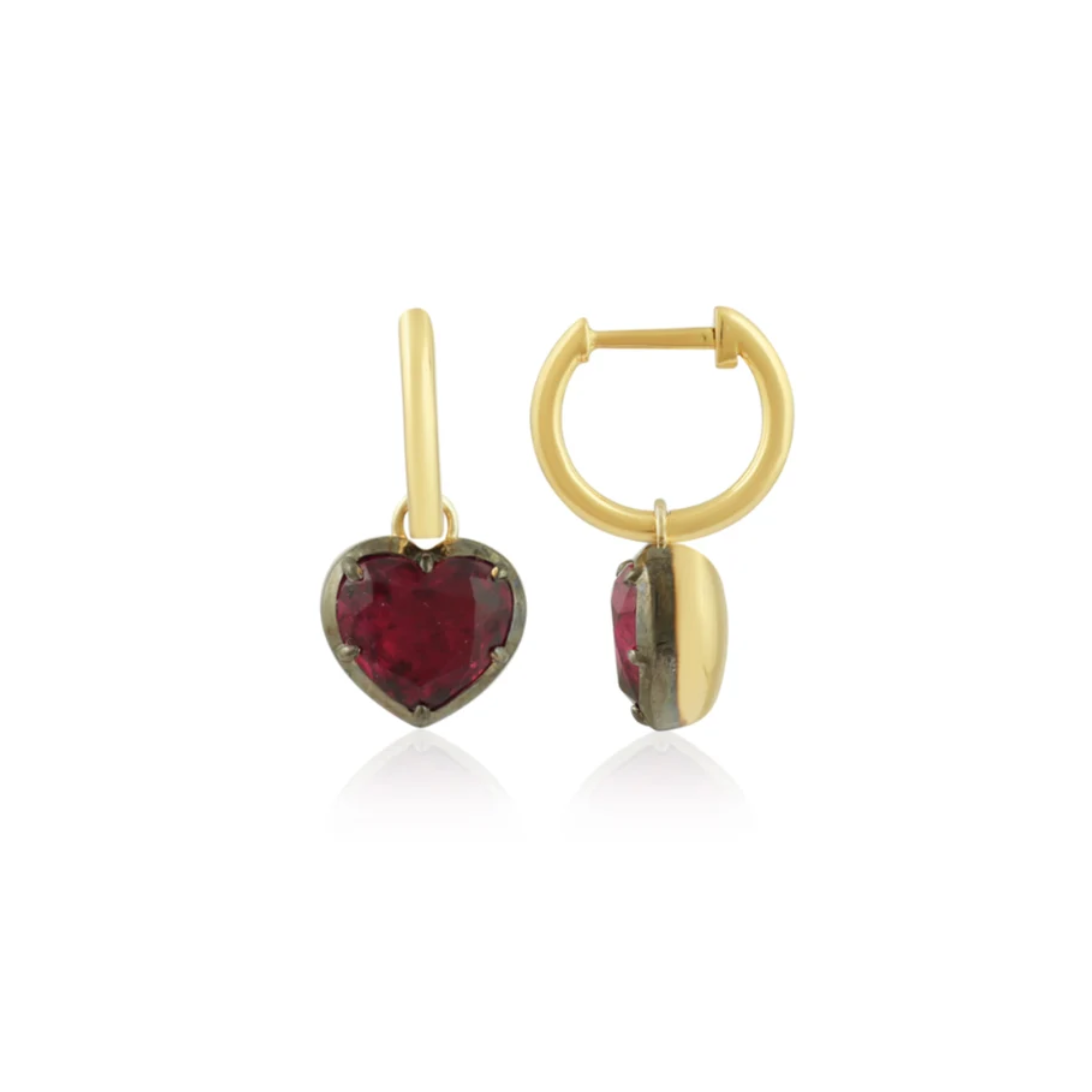 Collet Set Ruby Heart Drop Huggie Hoop Earrings