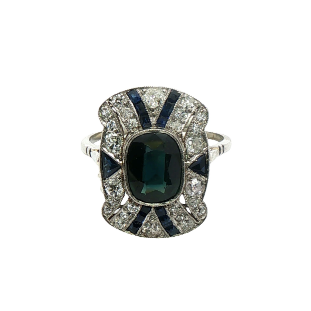 Art Deco Sapphire and Old Mine Cut Diamond Ring