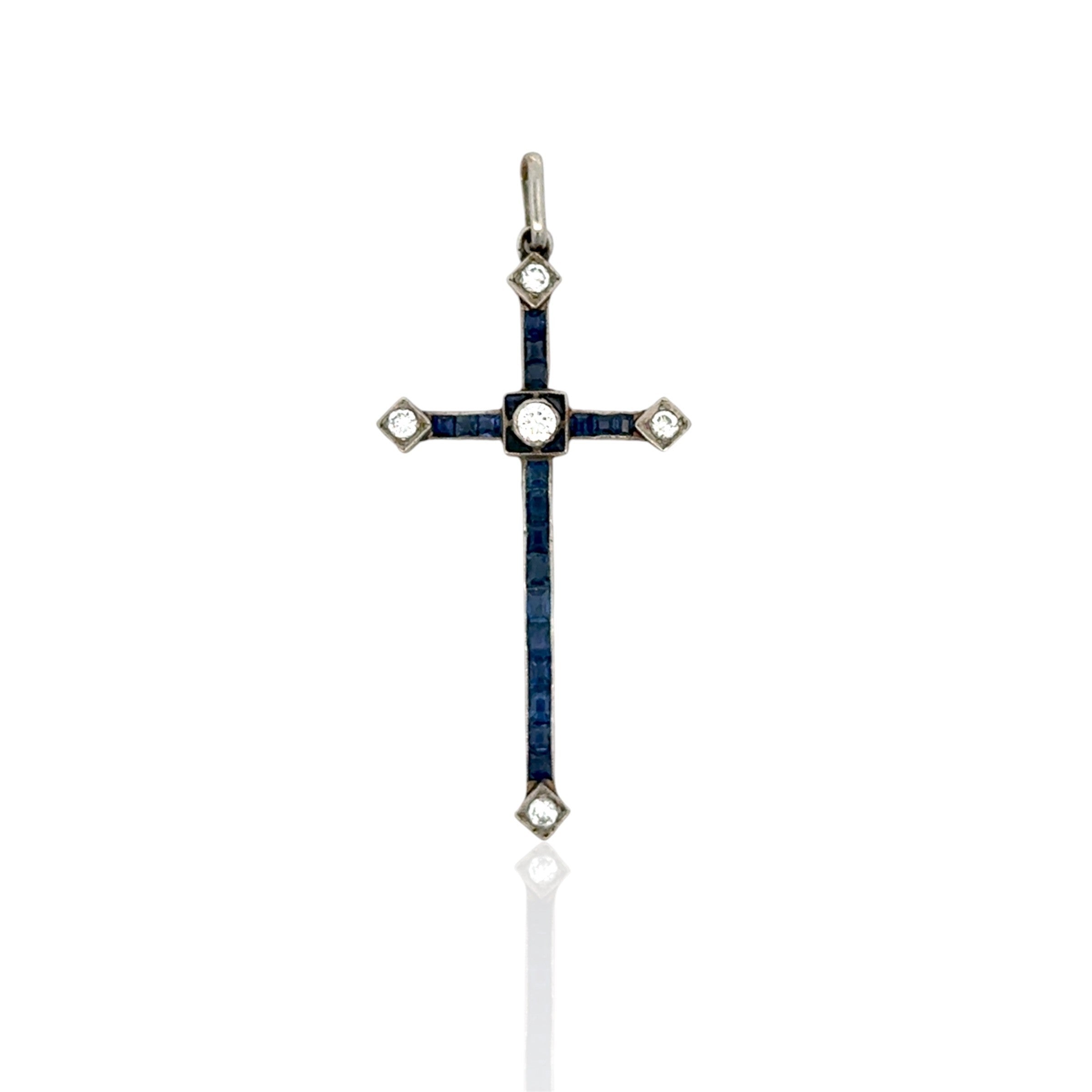 Vintage Diamond & Sapphire Cross Pendant
