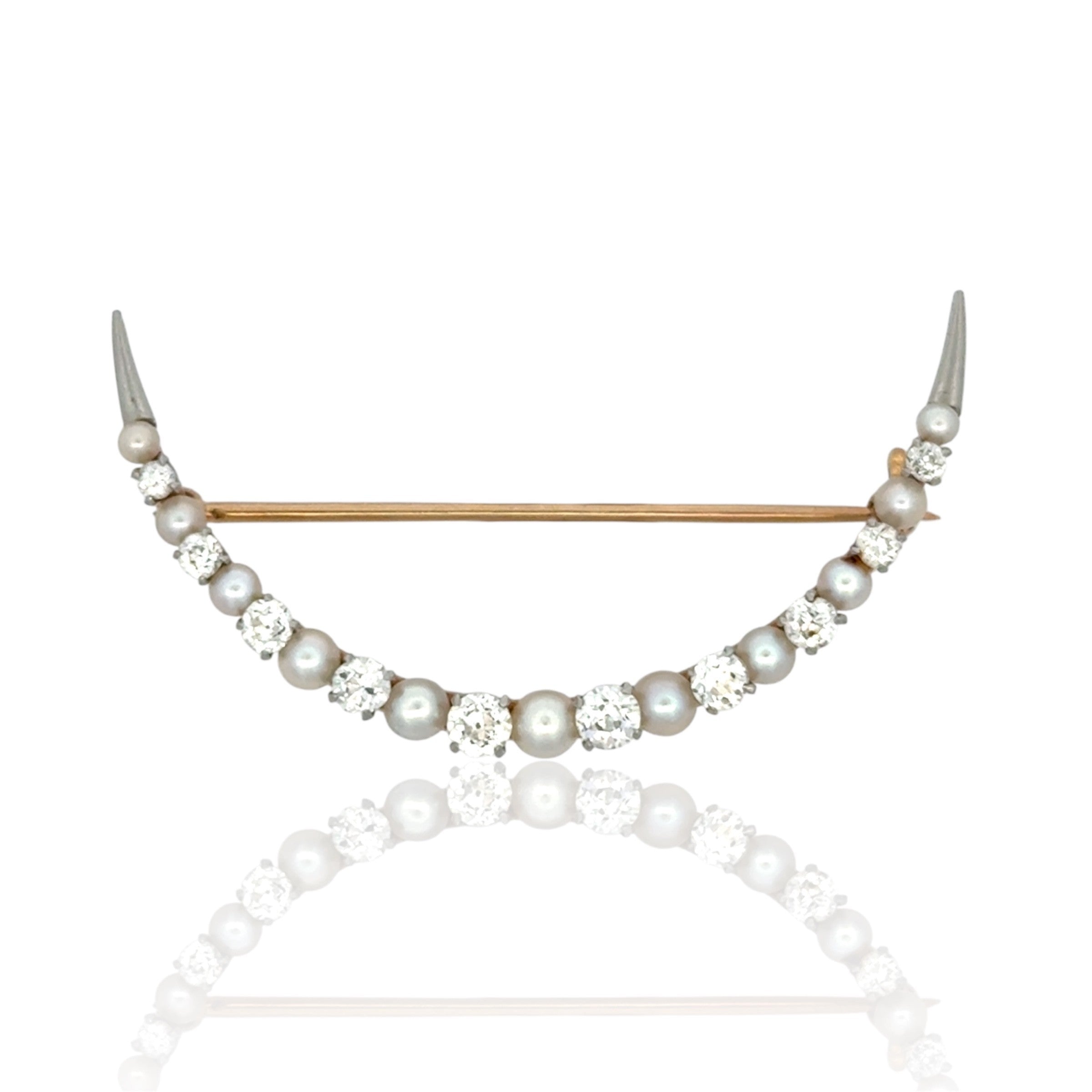 Vintage Diamond & Pearl Crescent Pin