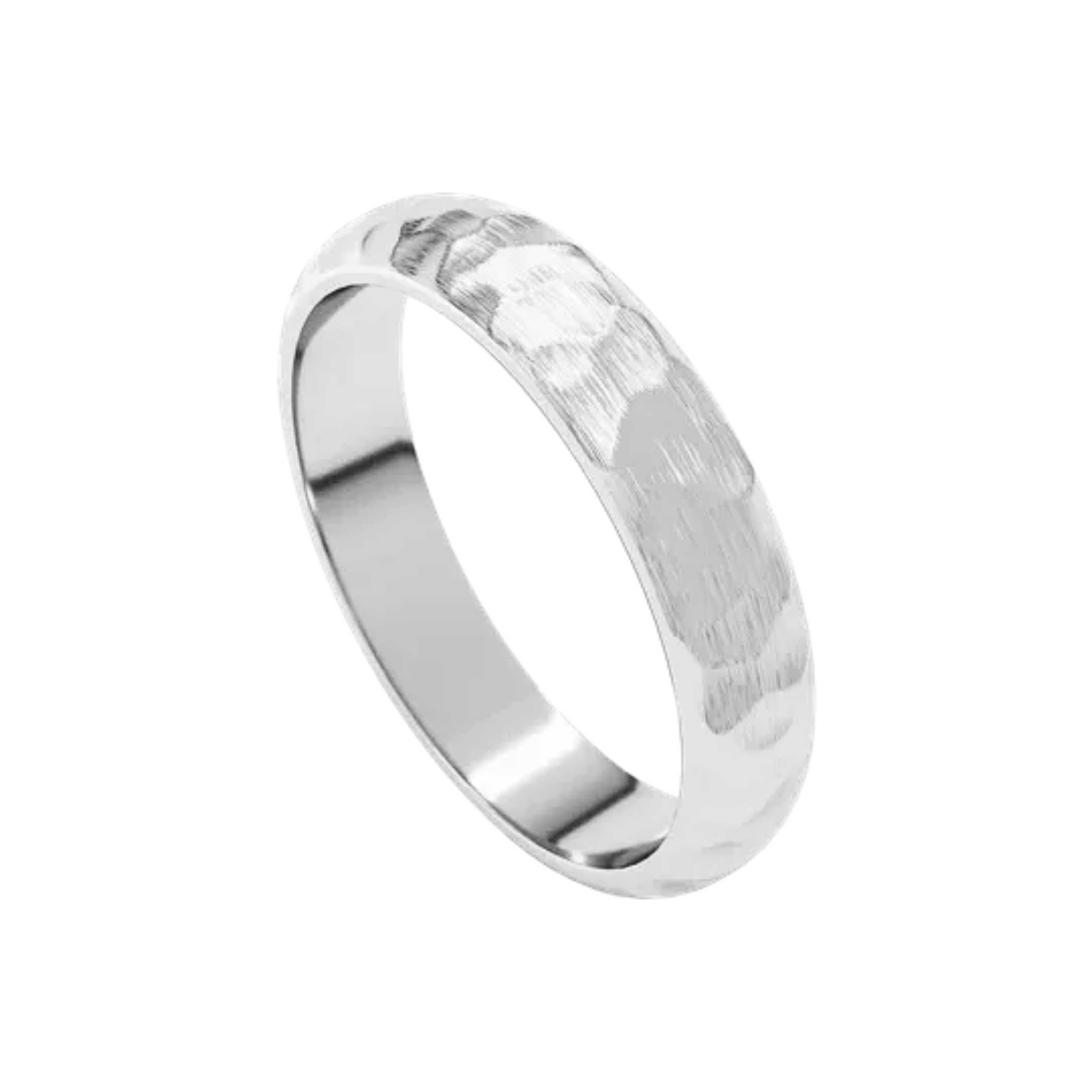 4mm Standard Fit Standard Weight Half Round Band with Satin Hammer Finish