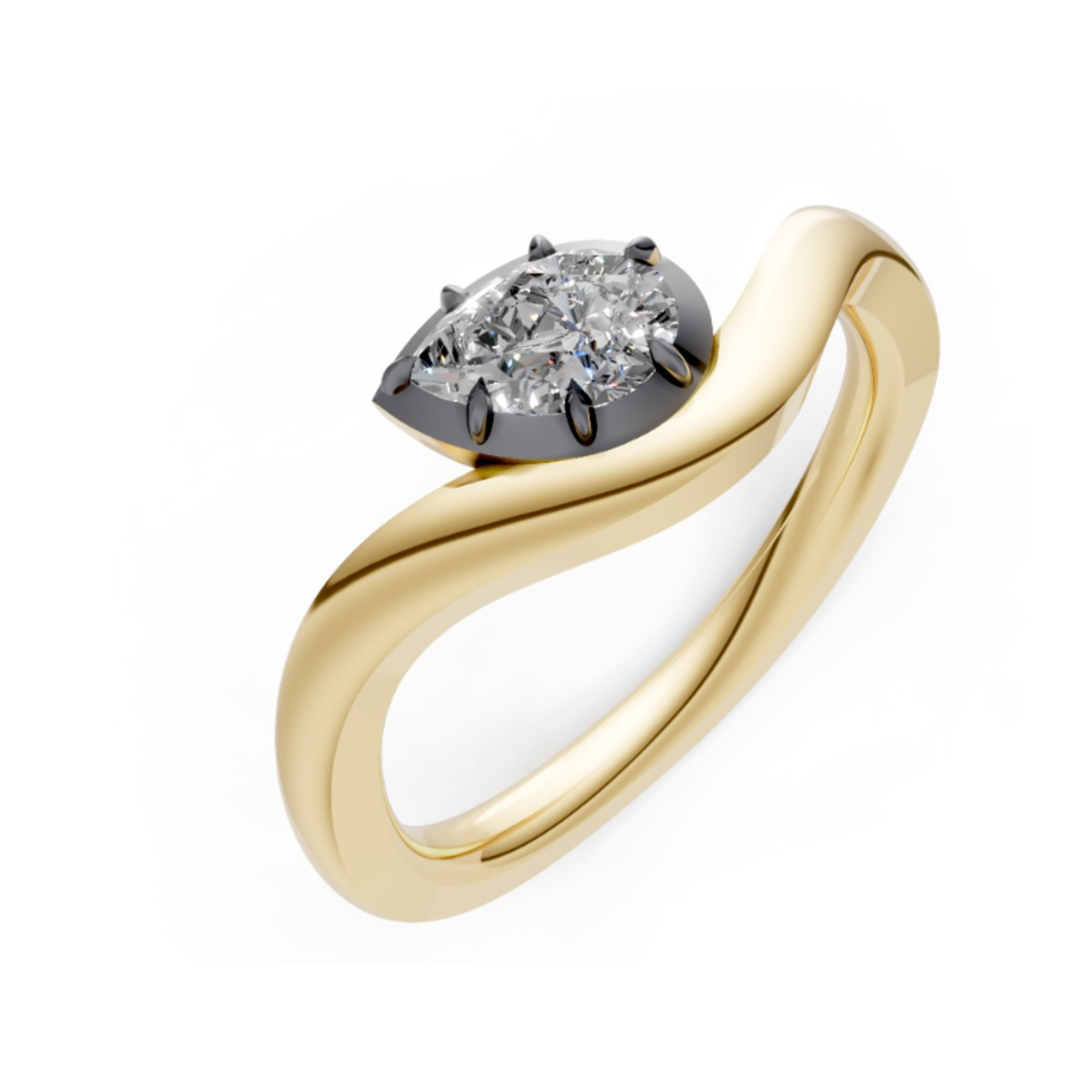 Collet Set Pear Diamond Wave Ring