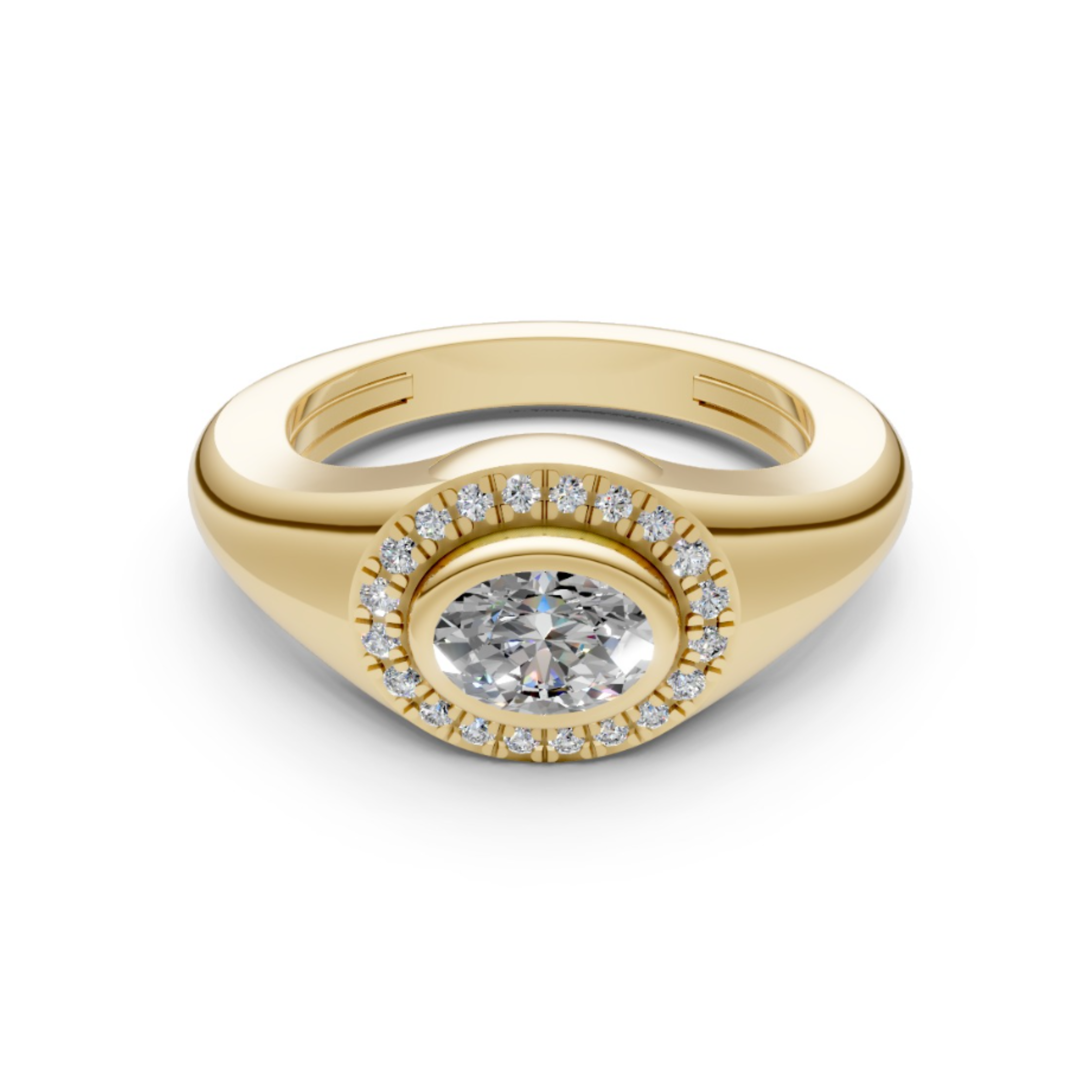 Bezel Oval Diamond Halo Pinky Ring