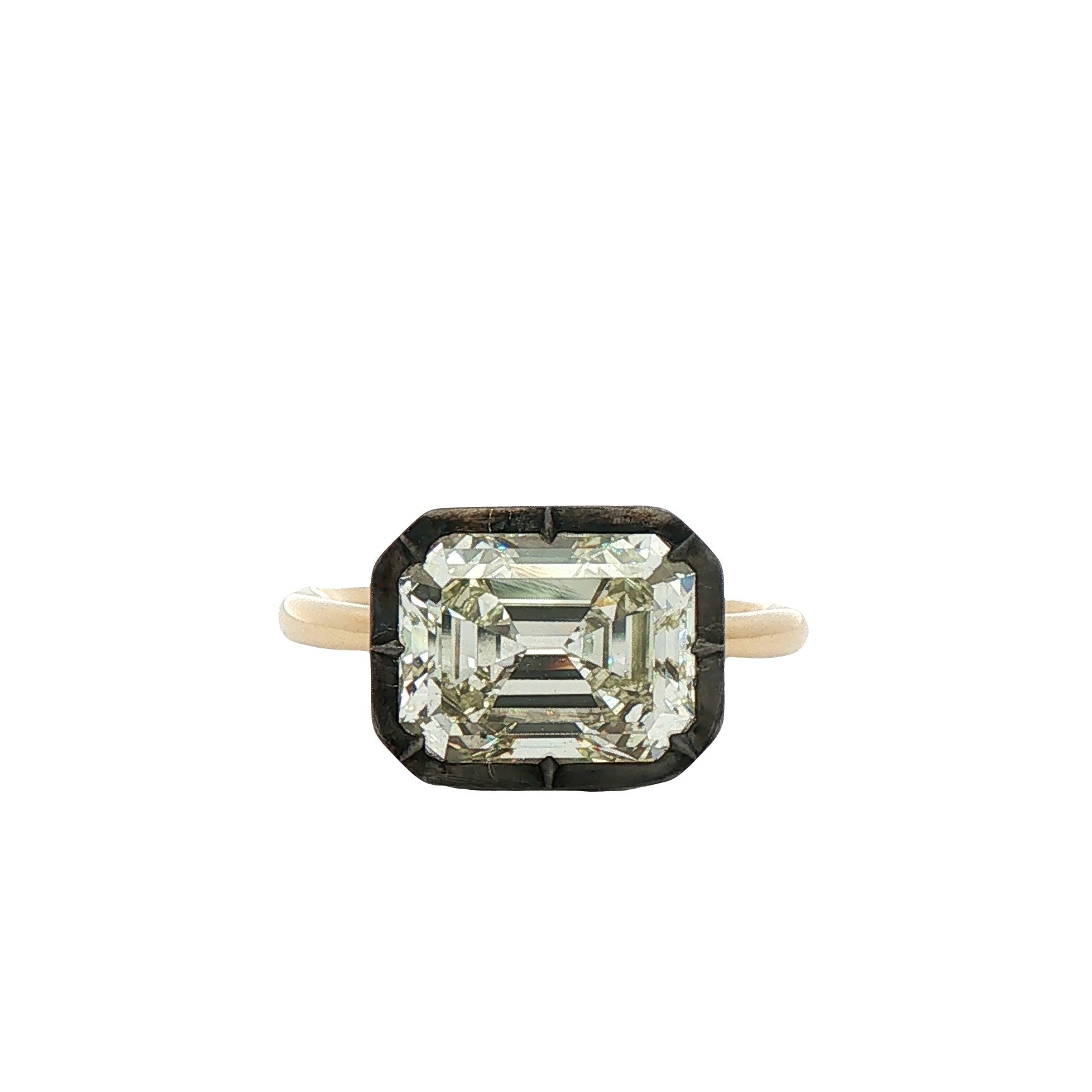 East-West Emerald Cut Solitaire Diamond Ring