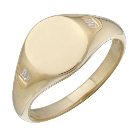 Baguette Diamond Engravable Signet Ring