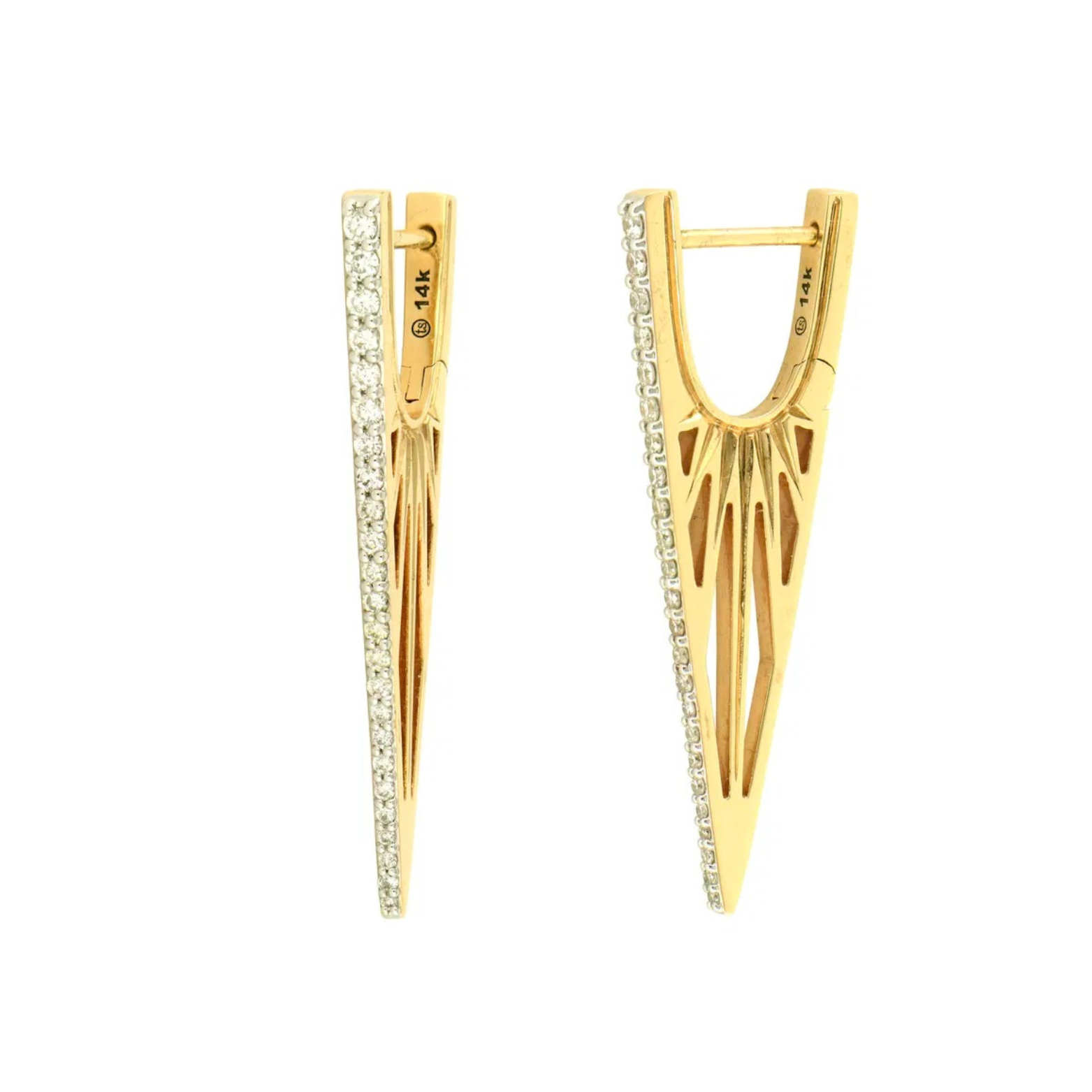 Cutout Elongated Diamond "V" Hoop Earrings