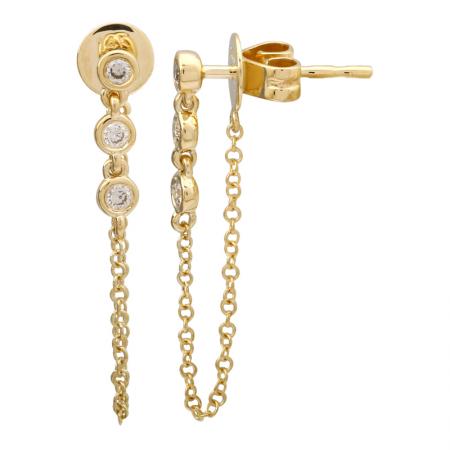 Three Bezel Diamond Chain Drop Earrings
