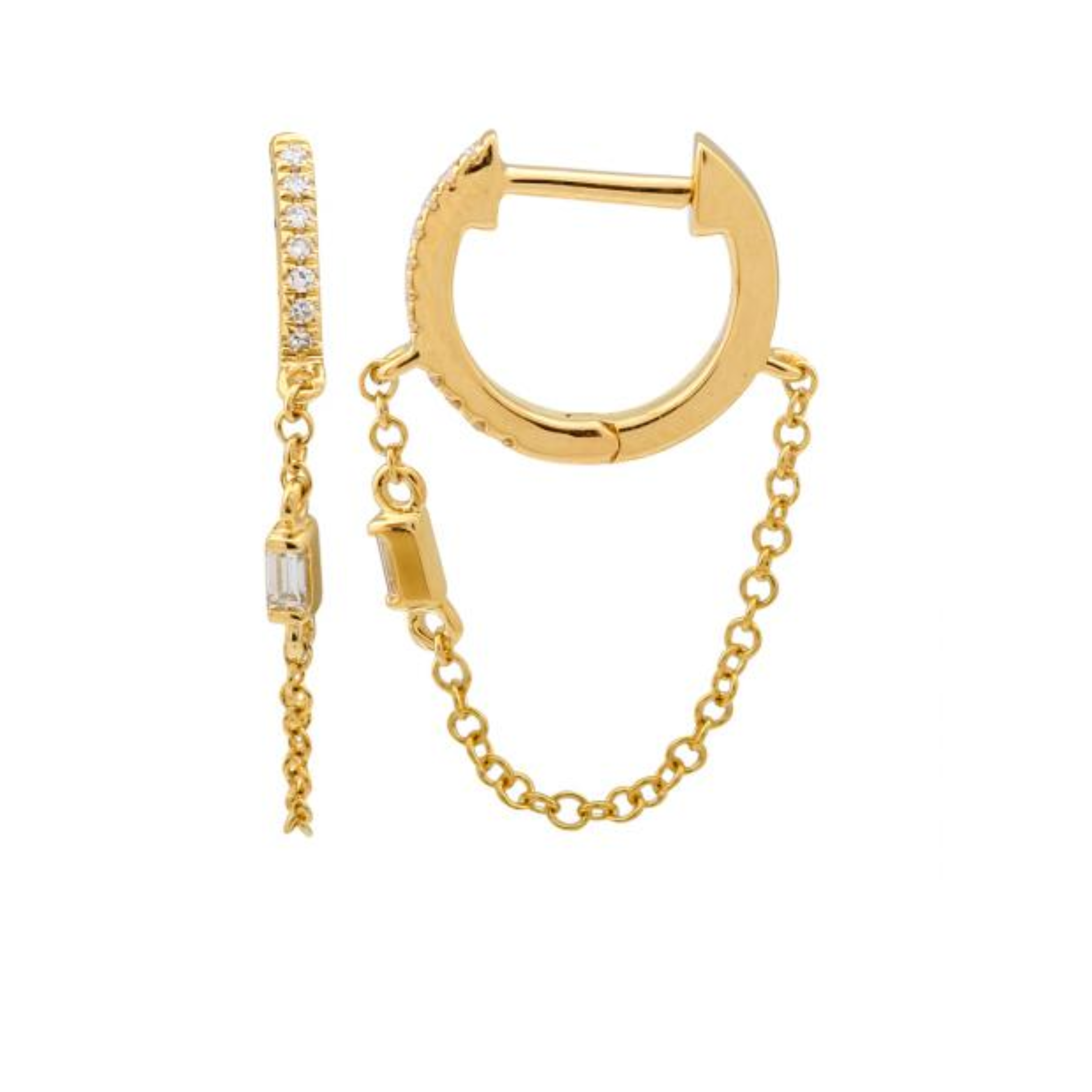 Baguette Diamond Chain Huggie Earrings