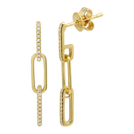 Pavé Diamond Paperclip Link Drop Earrings
