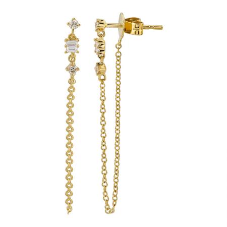 Baguette and Round Diamond Chain Earrings