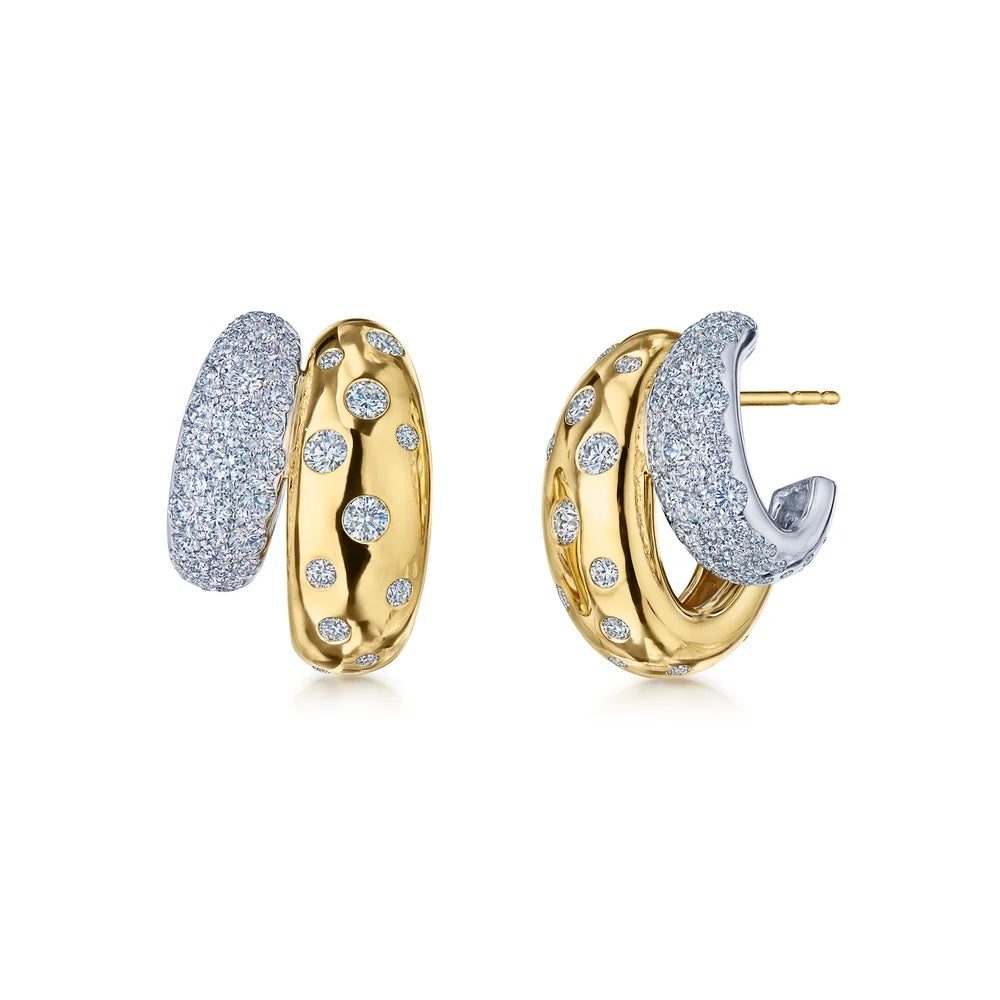 Double Huggie Earrings with Diamonds