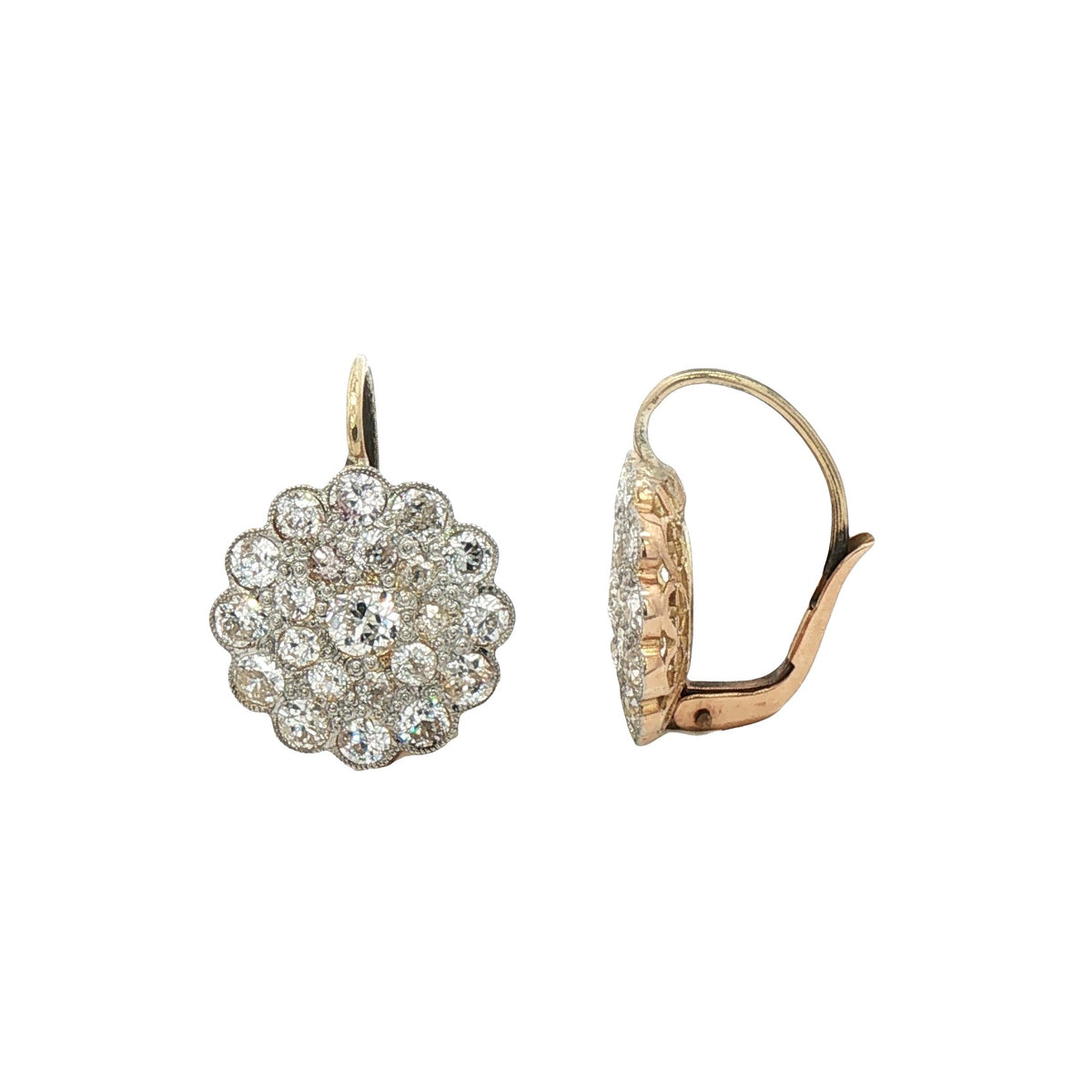 Vintage Diamond Rosette Lever-Back Earrings