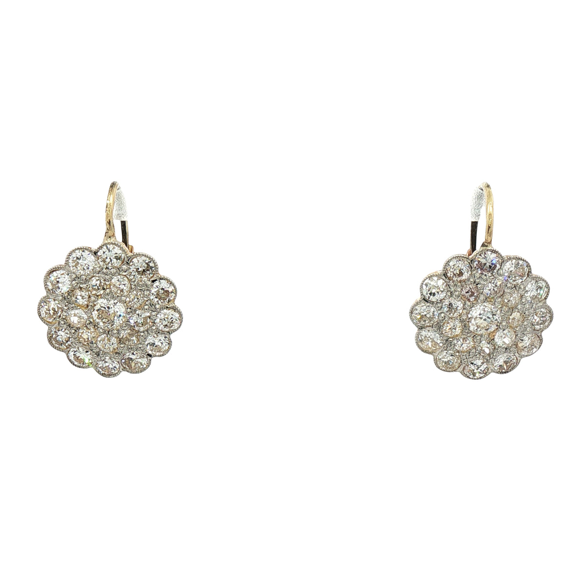 Vintage Diamond Rosette Lever-Back Earrings