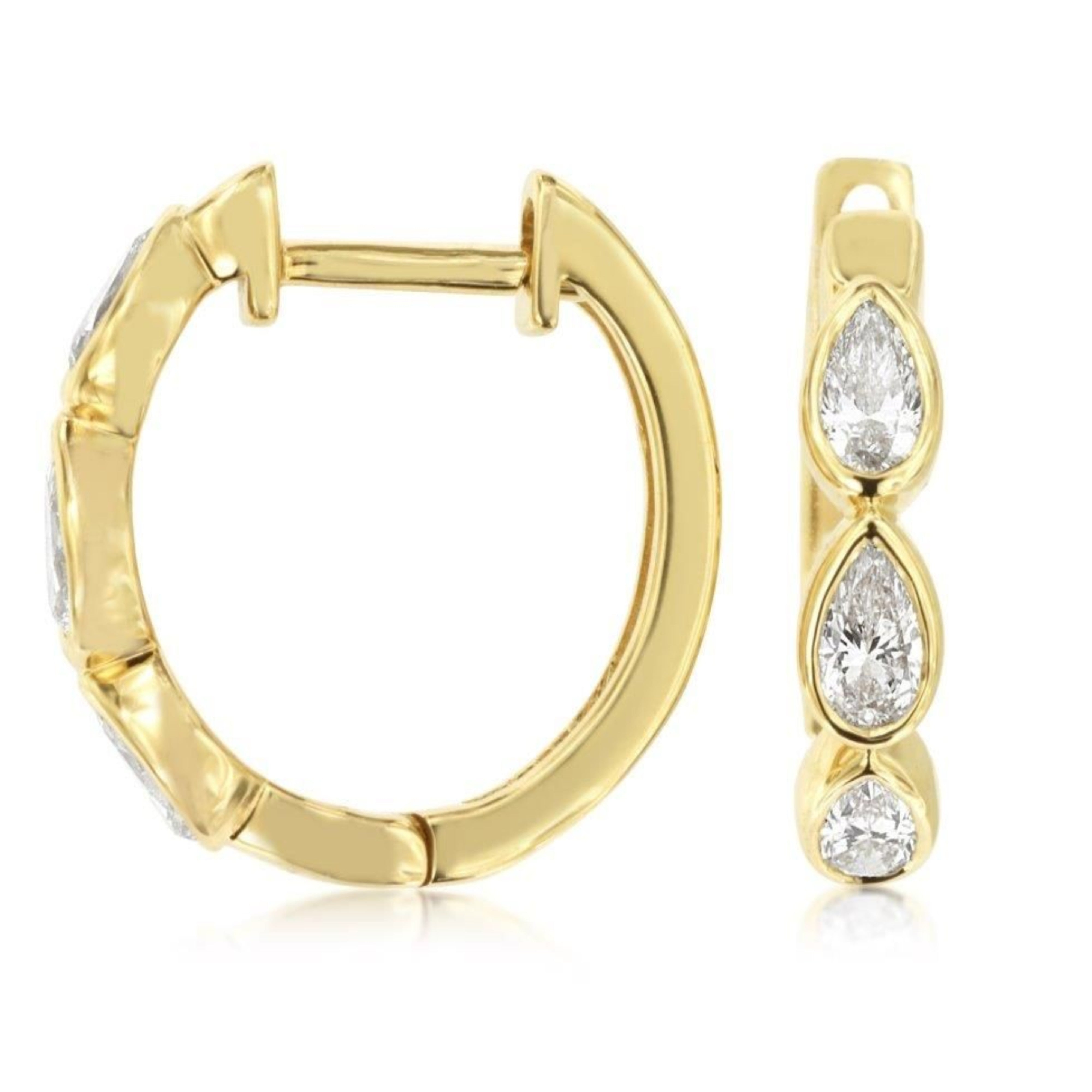 Bezel Set Pear Diamond Huggie Hoop Earrings