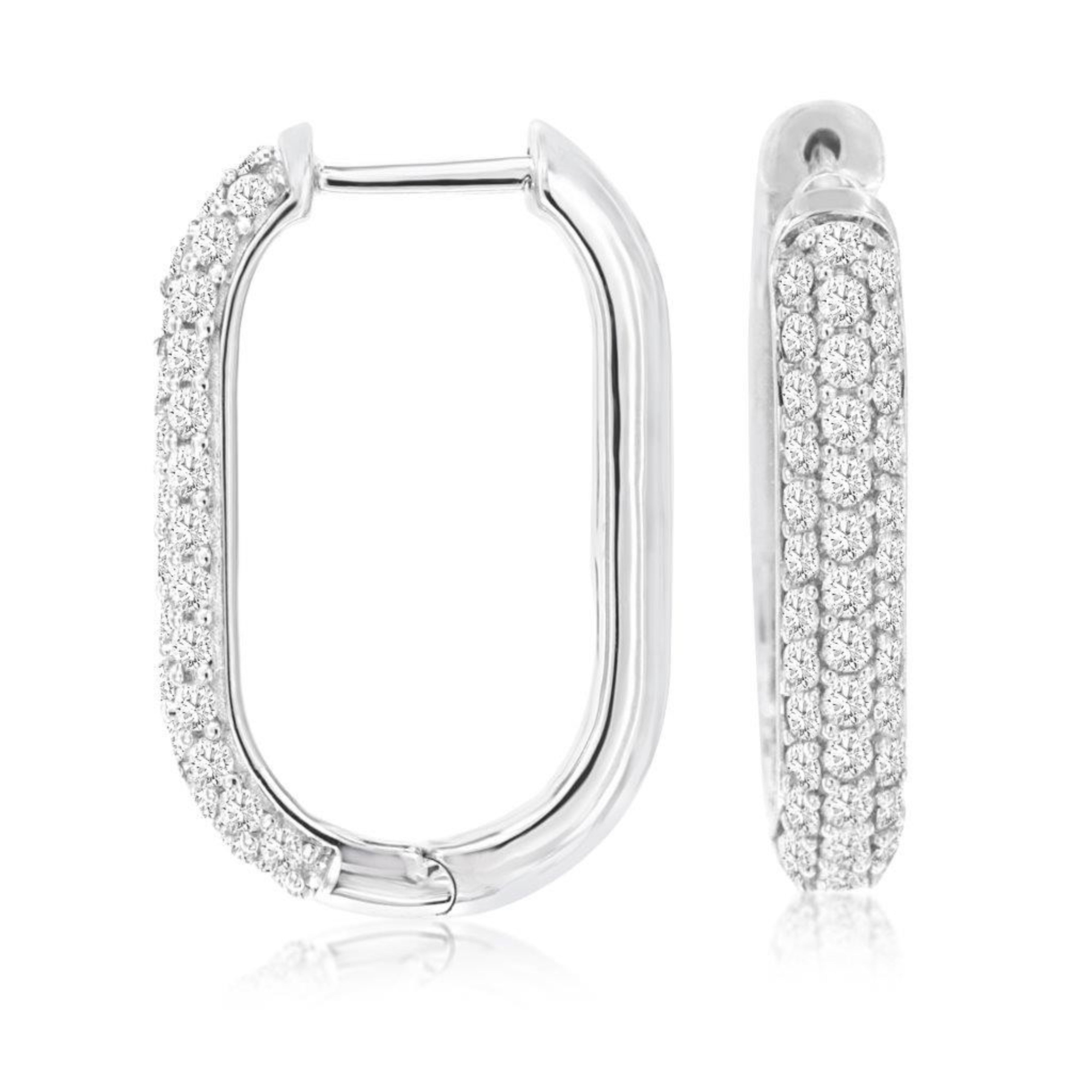 Pavé Diamond Elongated Hoop Earrings