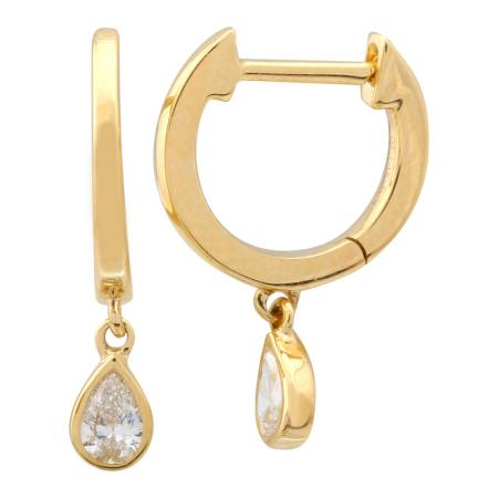 Pear Diamond Dangling Thin Huggie Hoop Earrings
