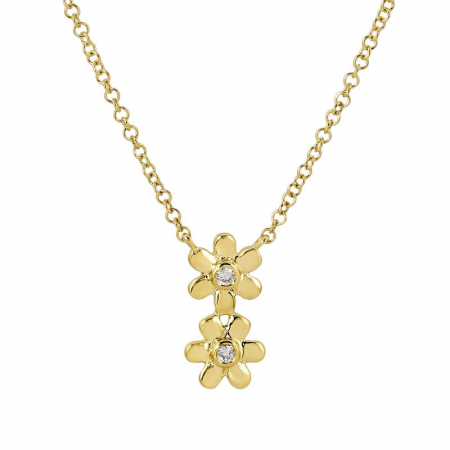 Bezel Diamond Double Flower Necklace