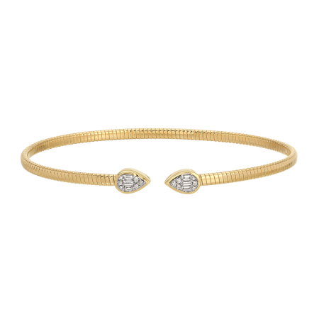 Baguette and Round Diamond Pear Point Skinny Omega Cuff Bracelet