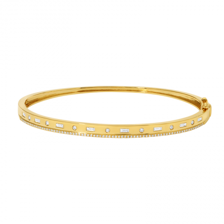 Baguette and Round Diamond Inlay Bangle