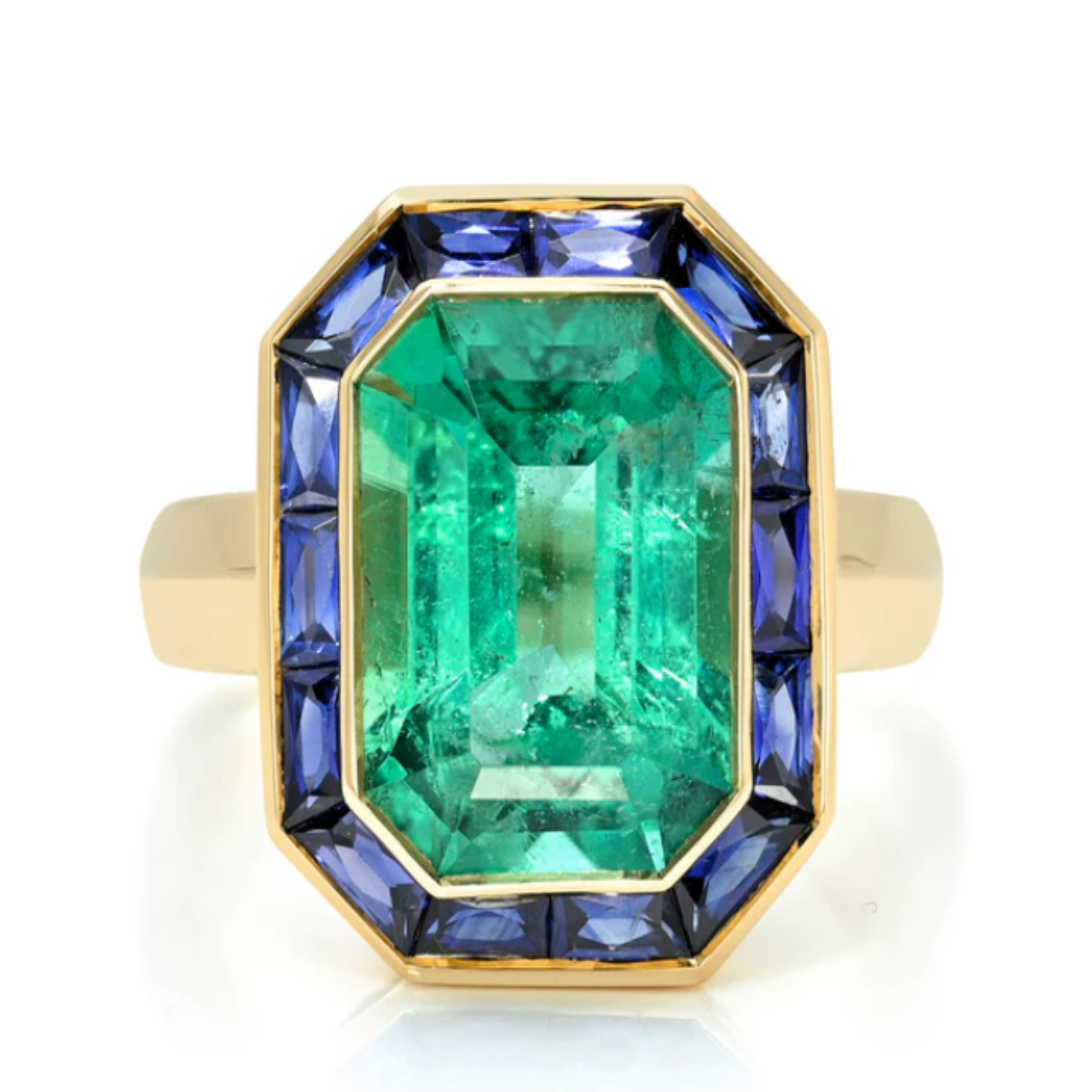 Maria Emerald & Sapphire Halo Ring