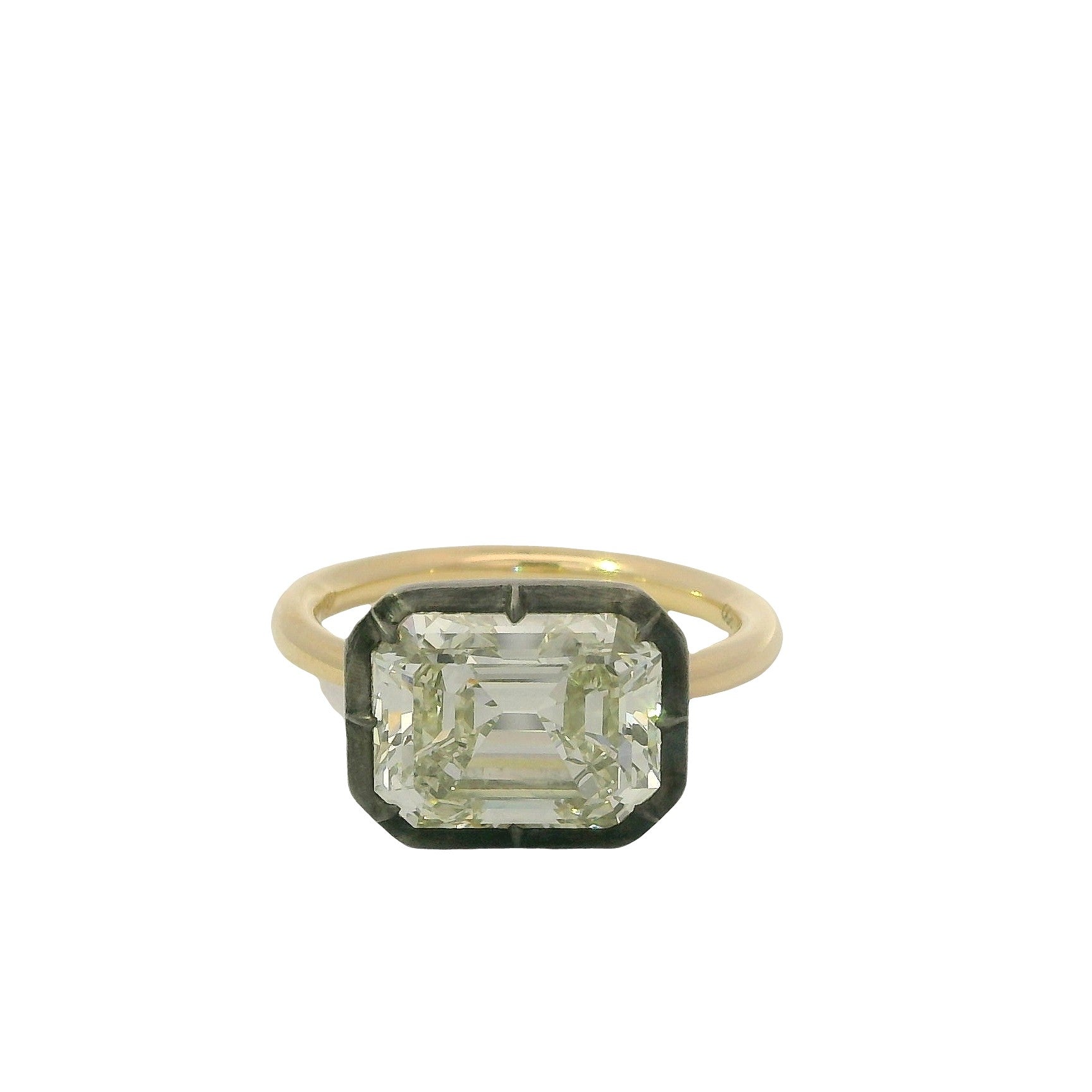 East-West Emerald Cut Solitaire Diamond Ring