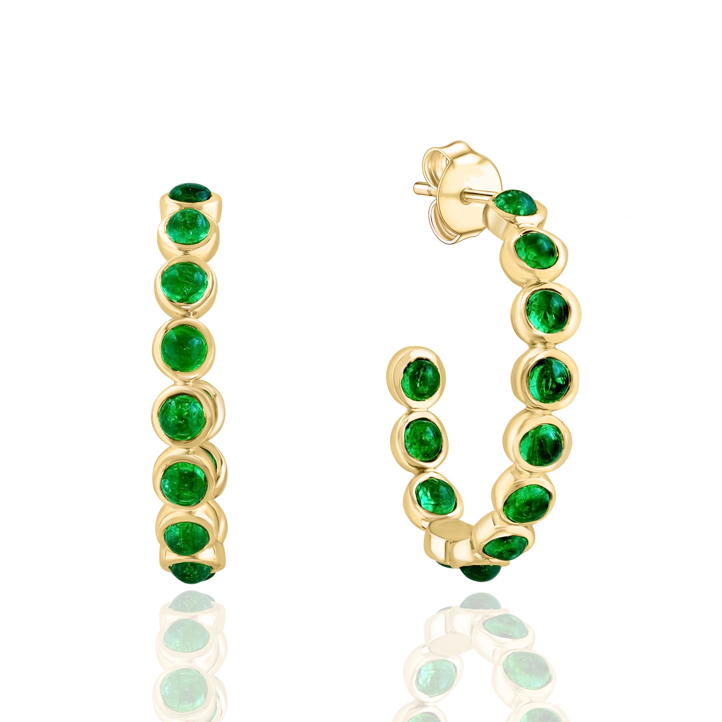 Bezel Round Cabochon Emerald Hoop Earrings