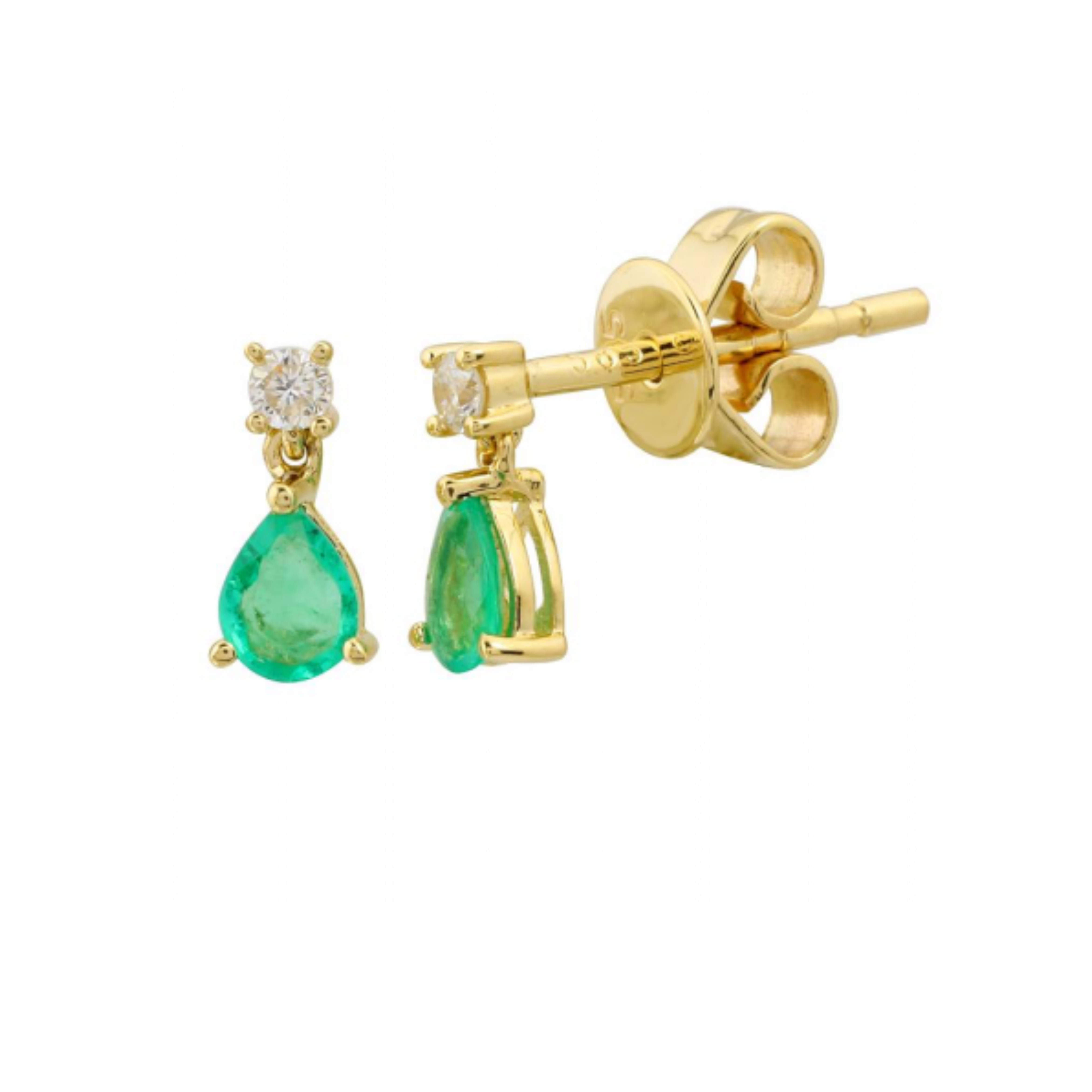 Emerald & Diamond Drop Stud Earrings
