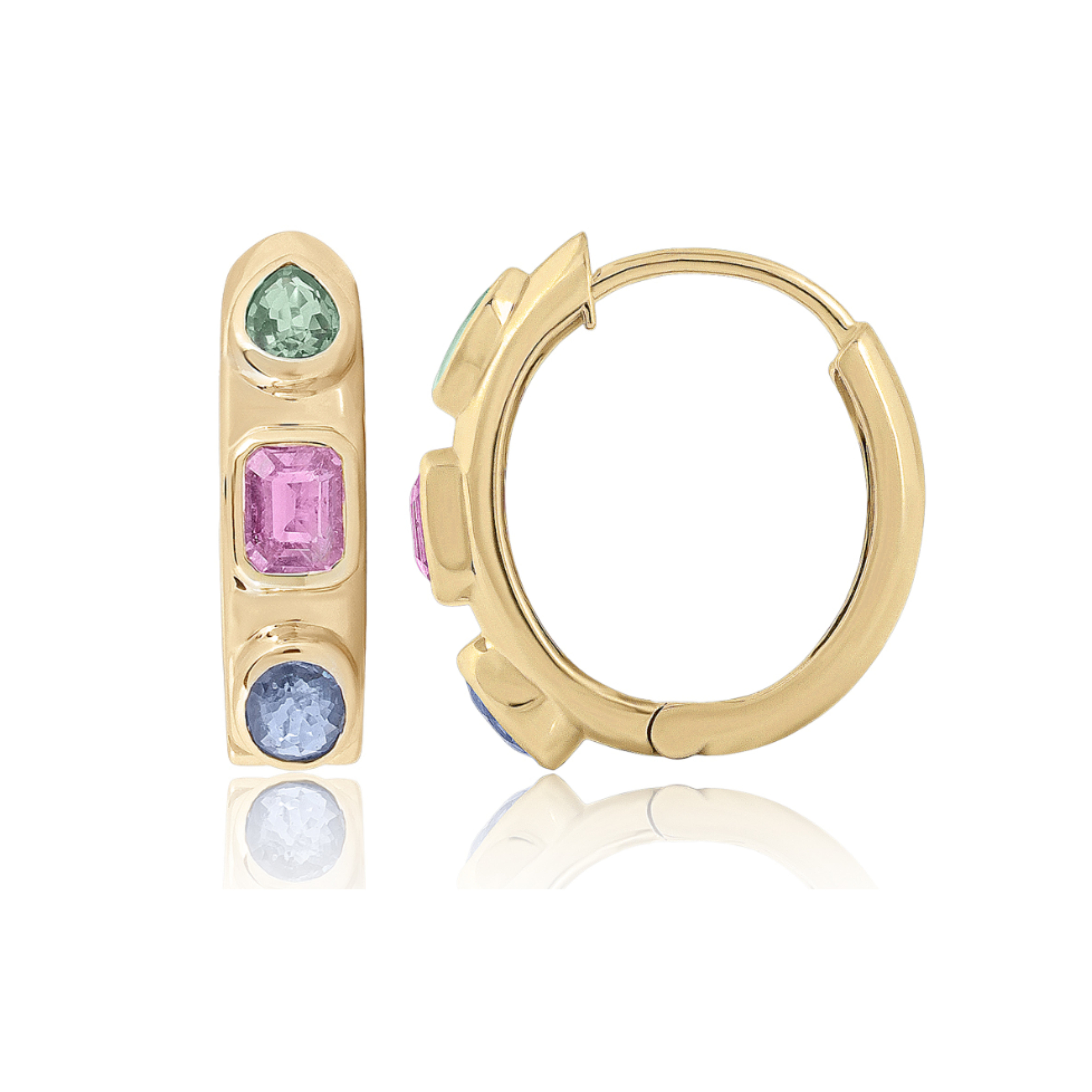 Multi-Color Sapphire Hoop Earrings
