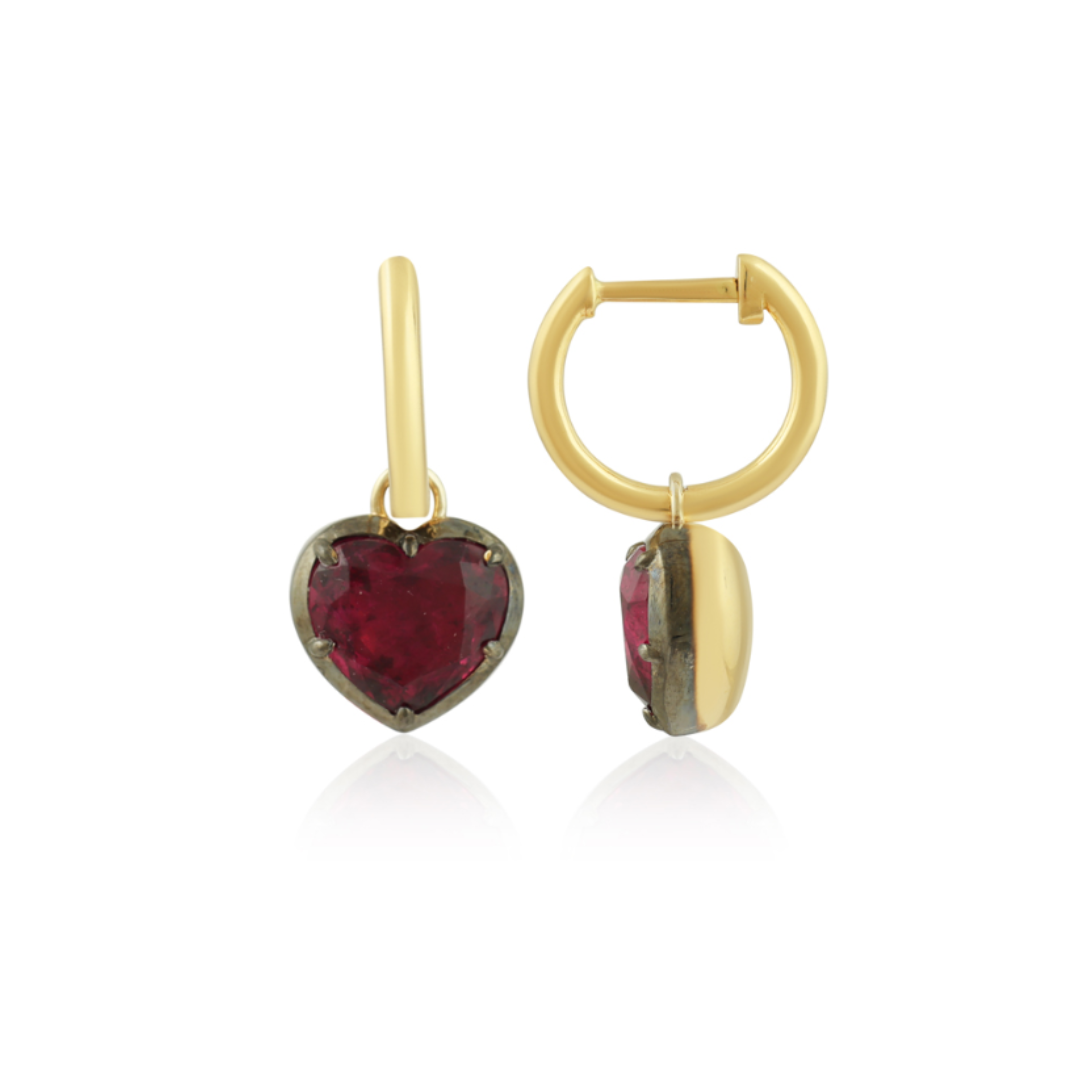 Collet Set Ruby Heart Drop Huggie Hoop Earrings