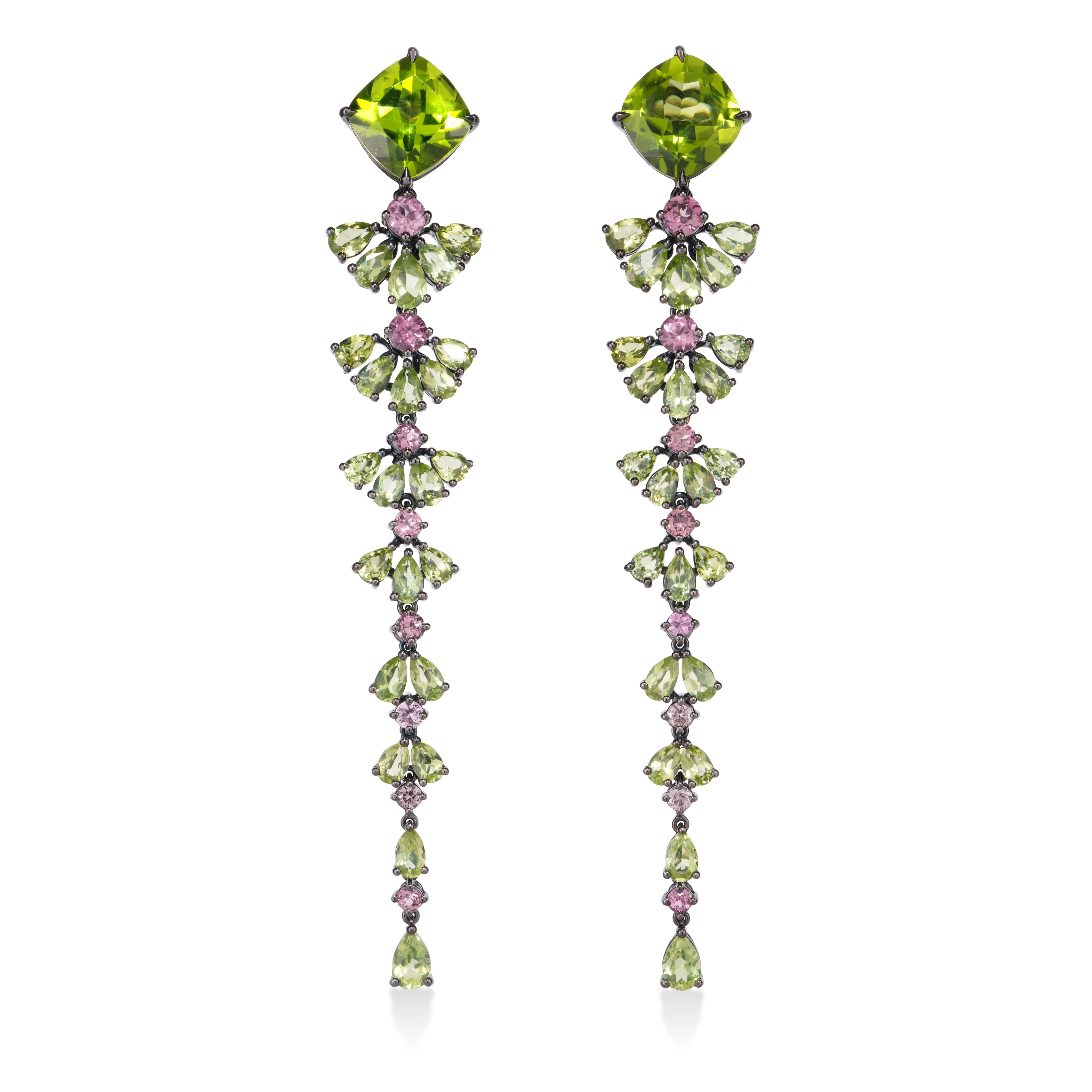 Peridot & Pink Tourmaline Fan Drop Earrings