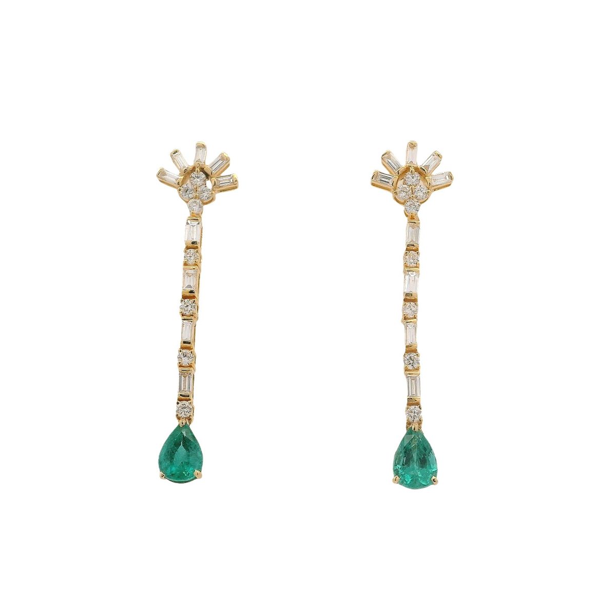 Emerald and Diamond Linear Drop Earrings