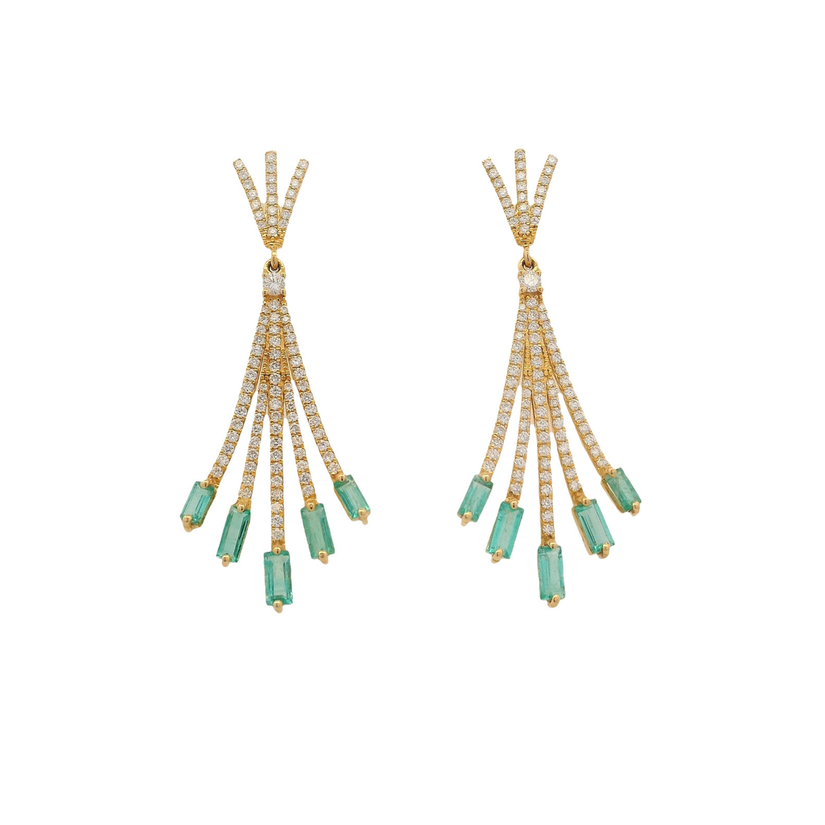 Emerald and Diamond Fan Drop Earrings