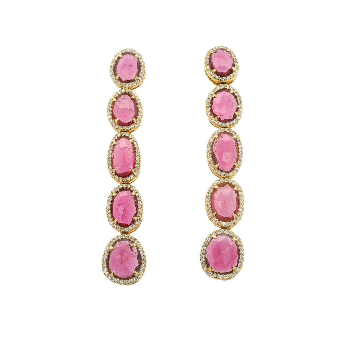 Tourmaline and Diamond Five Stone Drop Earrings