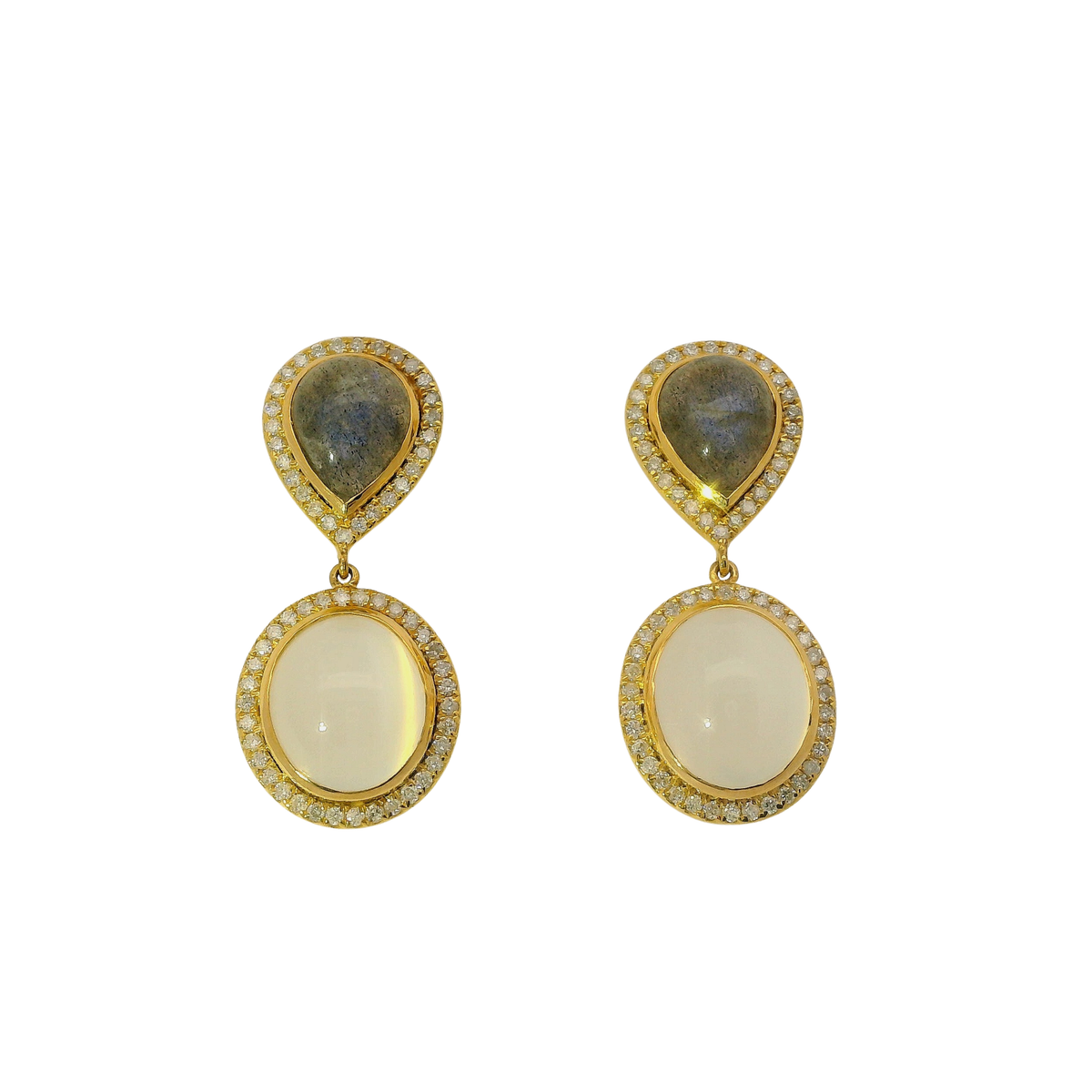 Labradorite, Moonstone and Diamond Drop Earrings