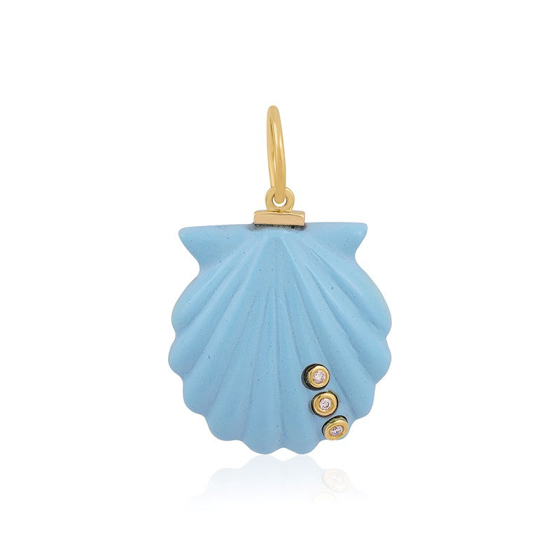 Turquoise Shell Pendant with Three Bezel Diamonds