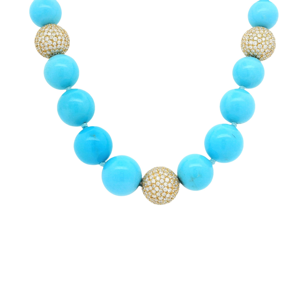 Turquoise and Pavé Diamond Bead Necklace