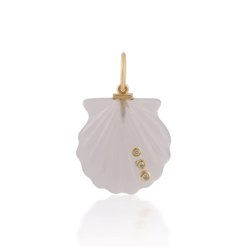 Chalcedony Shell Pendant with Three Bezel Round Diamonds