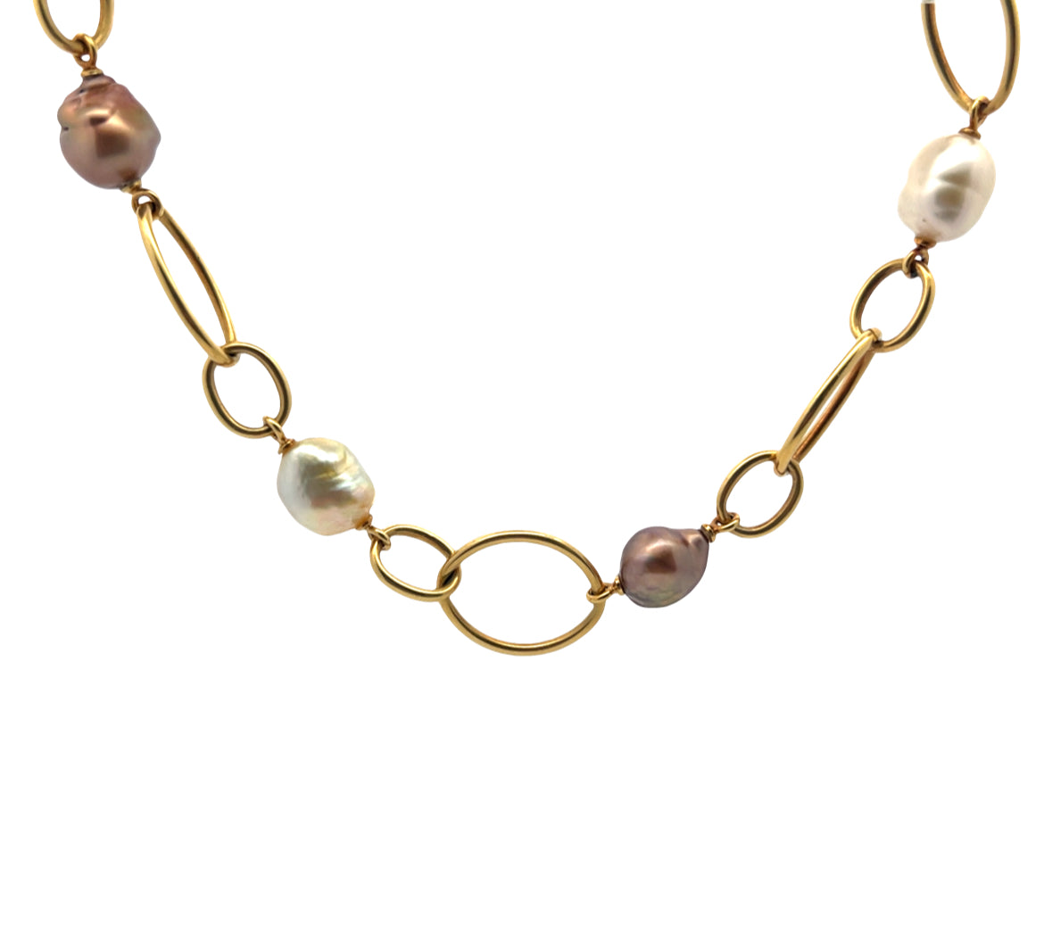 Vintage South Sea Pearl Oval Link Necklace