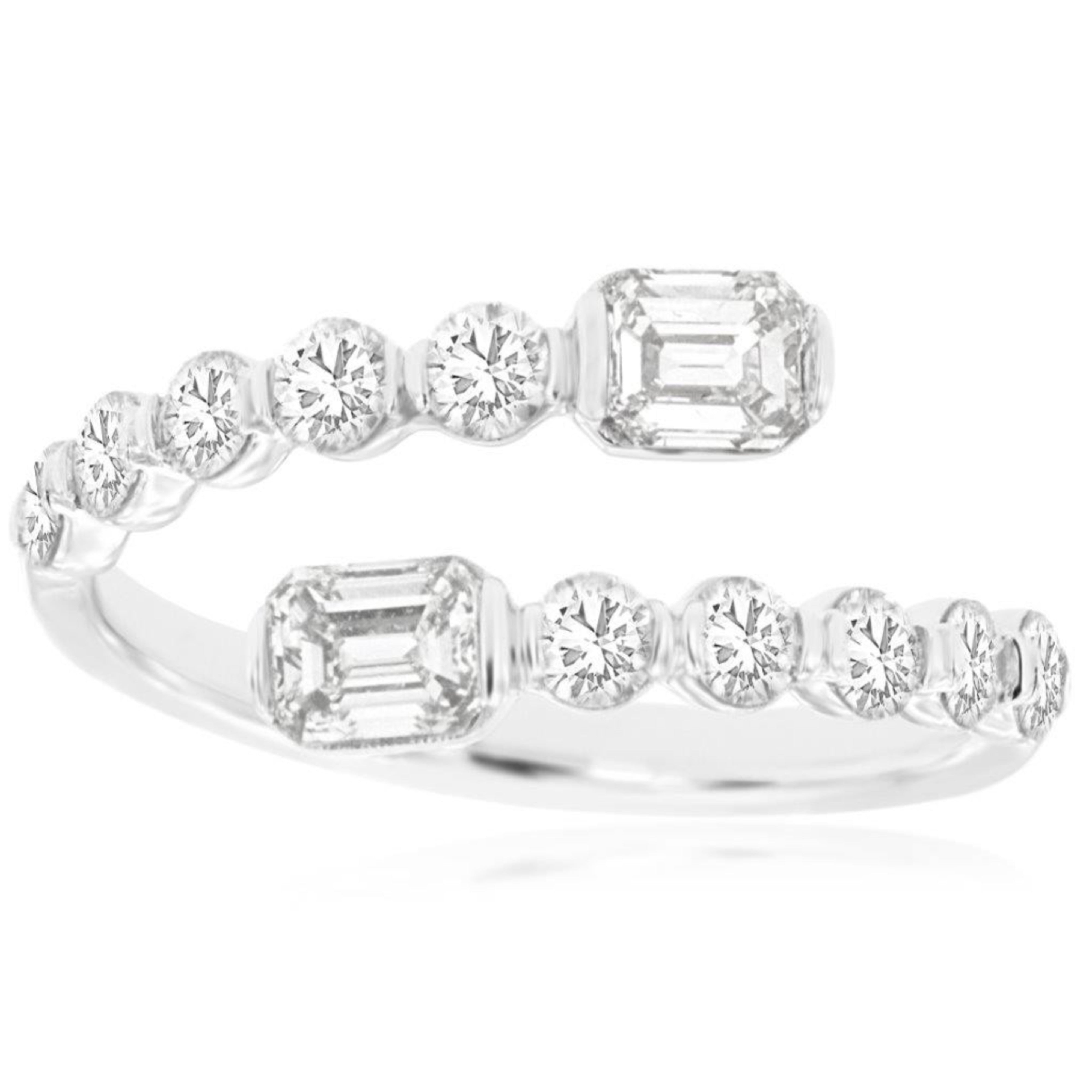 Emerald Cut & Round Diamond Bypass Ring