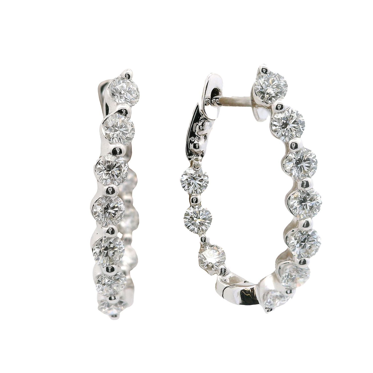 Inside-Outside Single Shared Prong Round Diamond Hoop Earrings