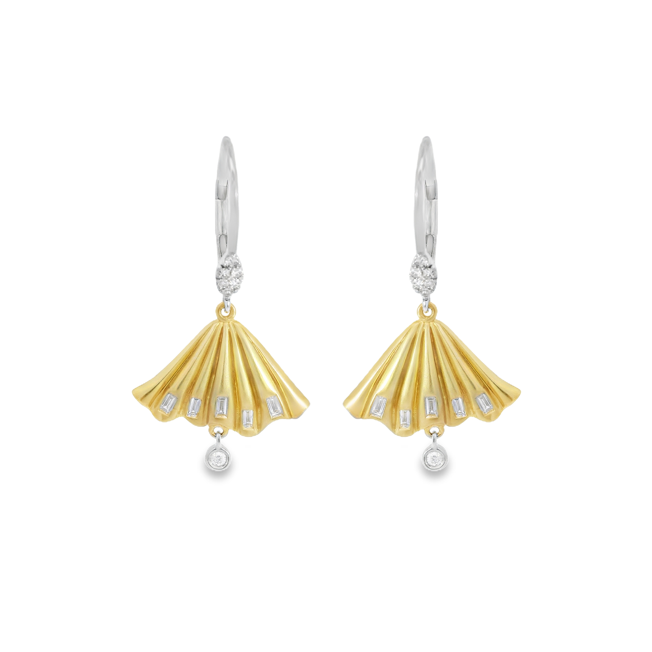 Two Tone Yellow Gold Fan Earrings