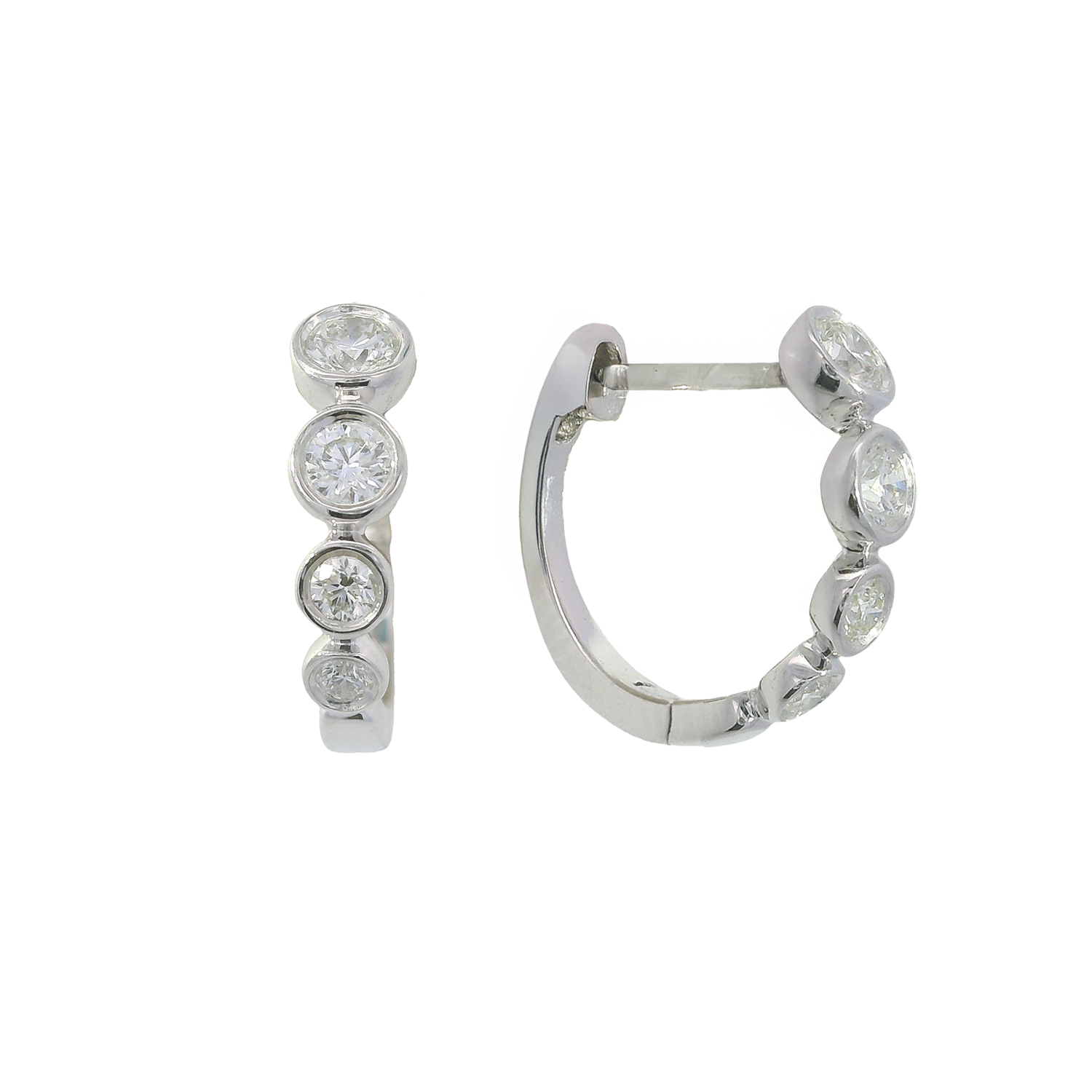 Graduating Bezel Round Diamond Hoop Earrings