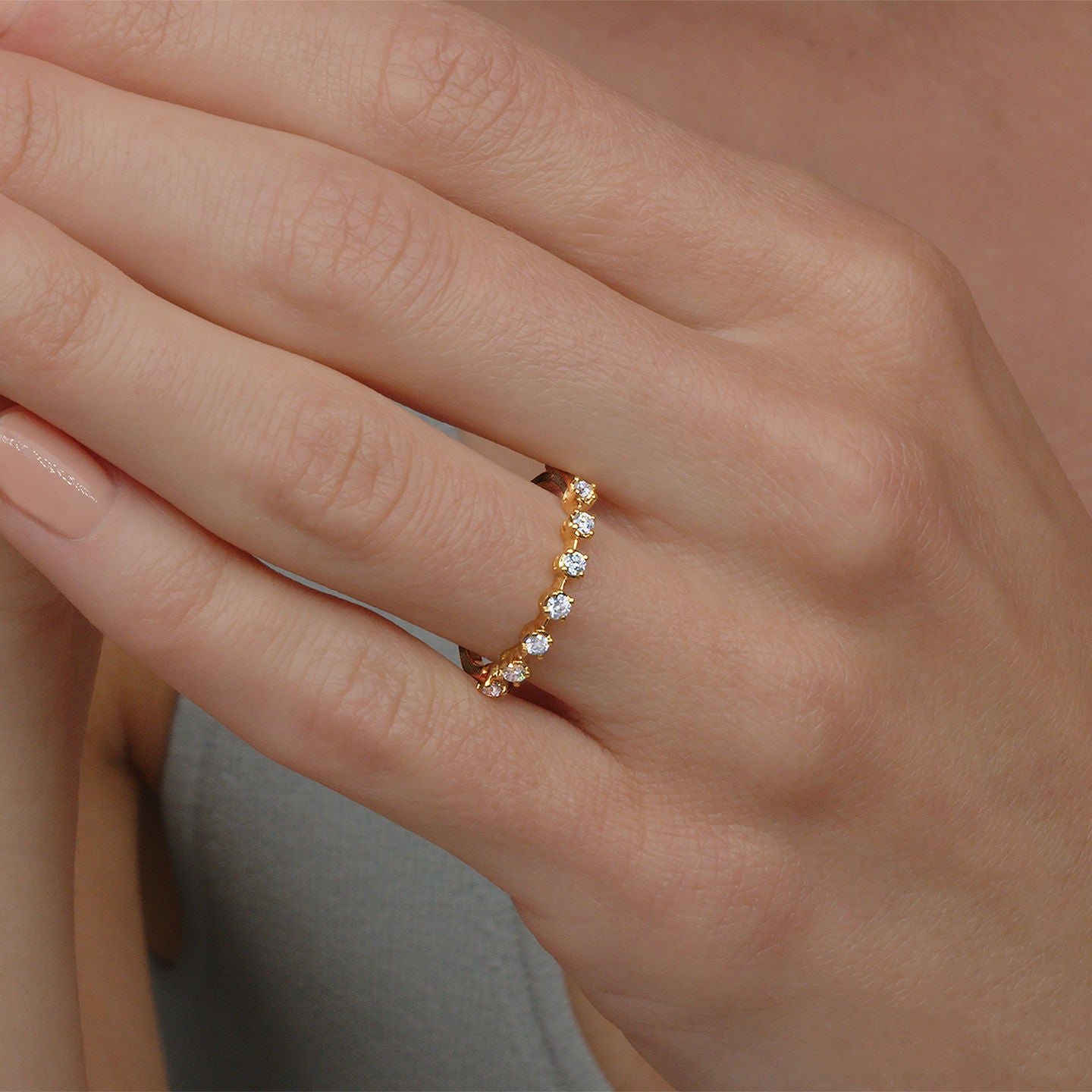 Starry Night Half Circle Ring with Diamonds