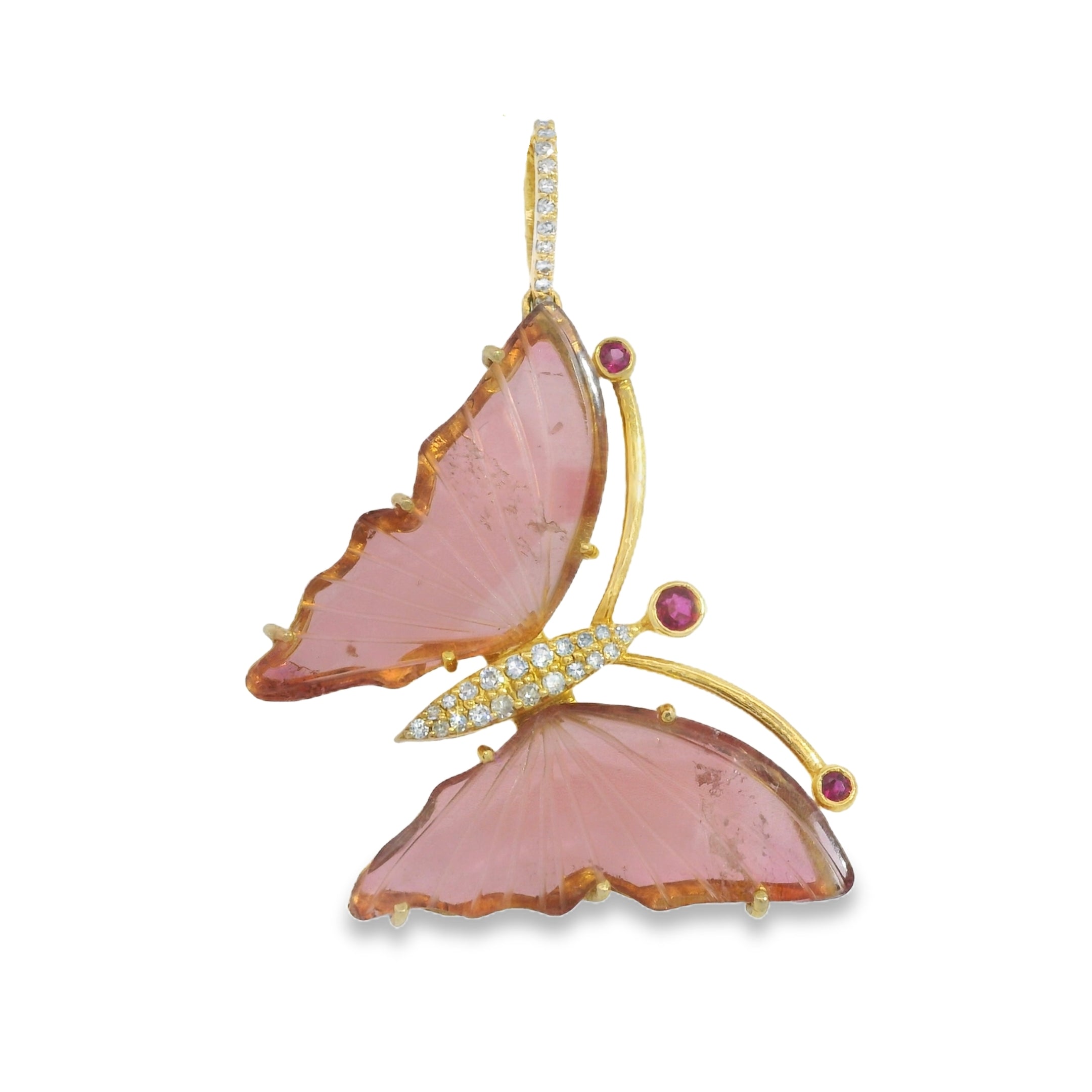 Pink Tourmaline and Diamond Butterfly Pendant