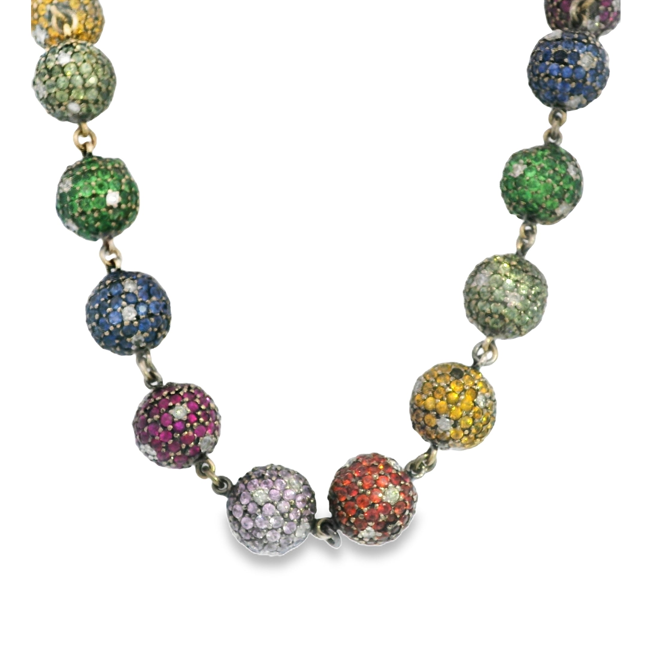 Multicolored Sapphire & Diamond Bead Necklace